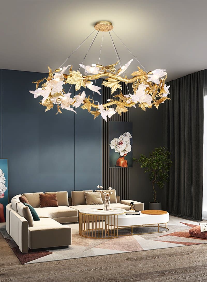 Branch Brass Maple Leaf Branch Crystal Chandelier