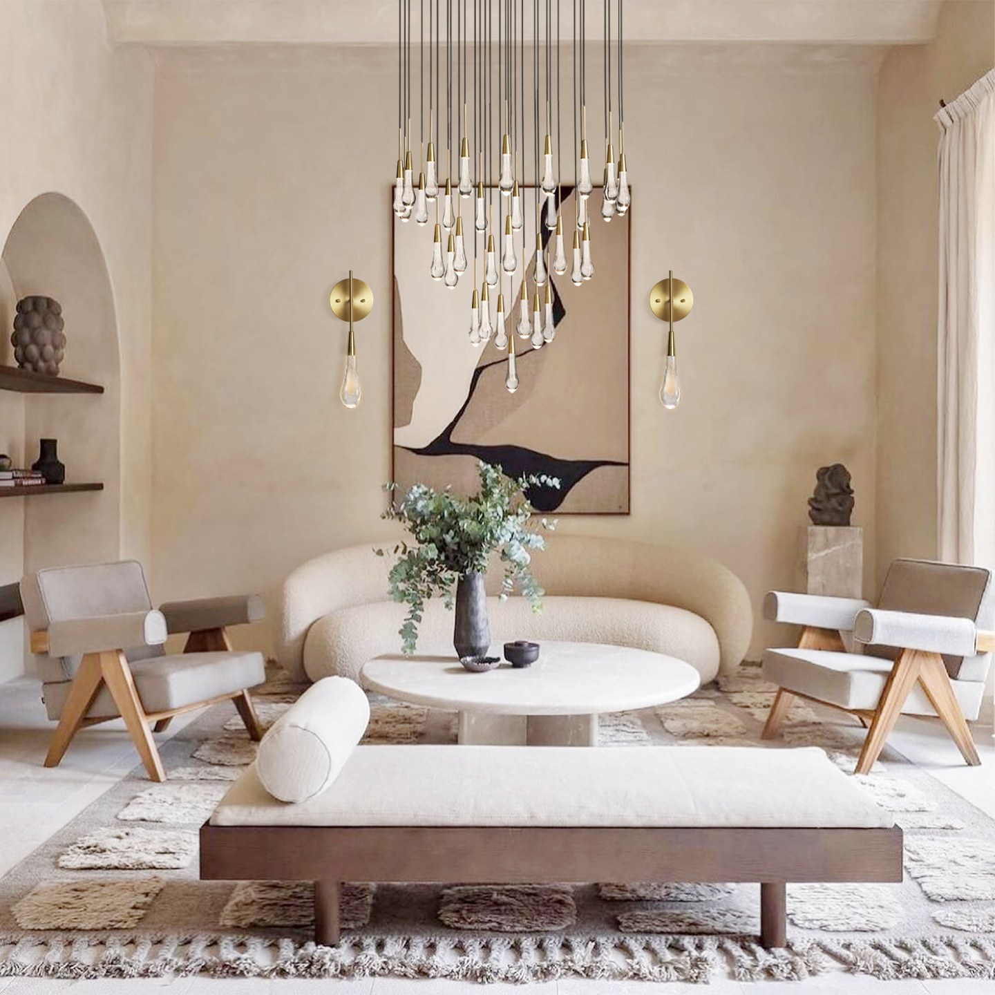 Elara Solitaires Round Crystal Chandelier 17'' 24'' 36'' 40'' 58''D#color_brass,size_36"-34 lights