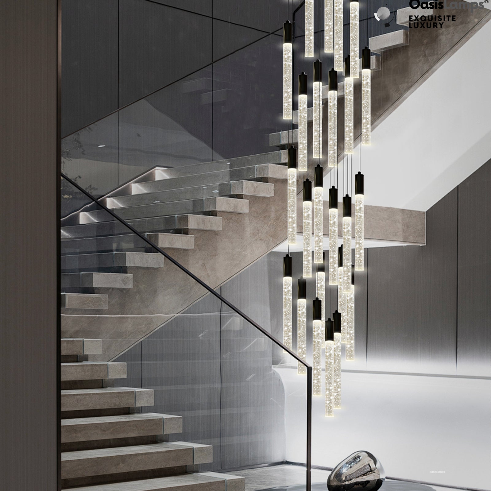 Nova Cascade Modern LED High Ceiling Chandelier 20'' 24''D#Light Number_30-Light Black