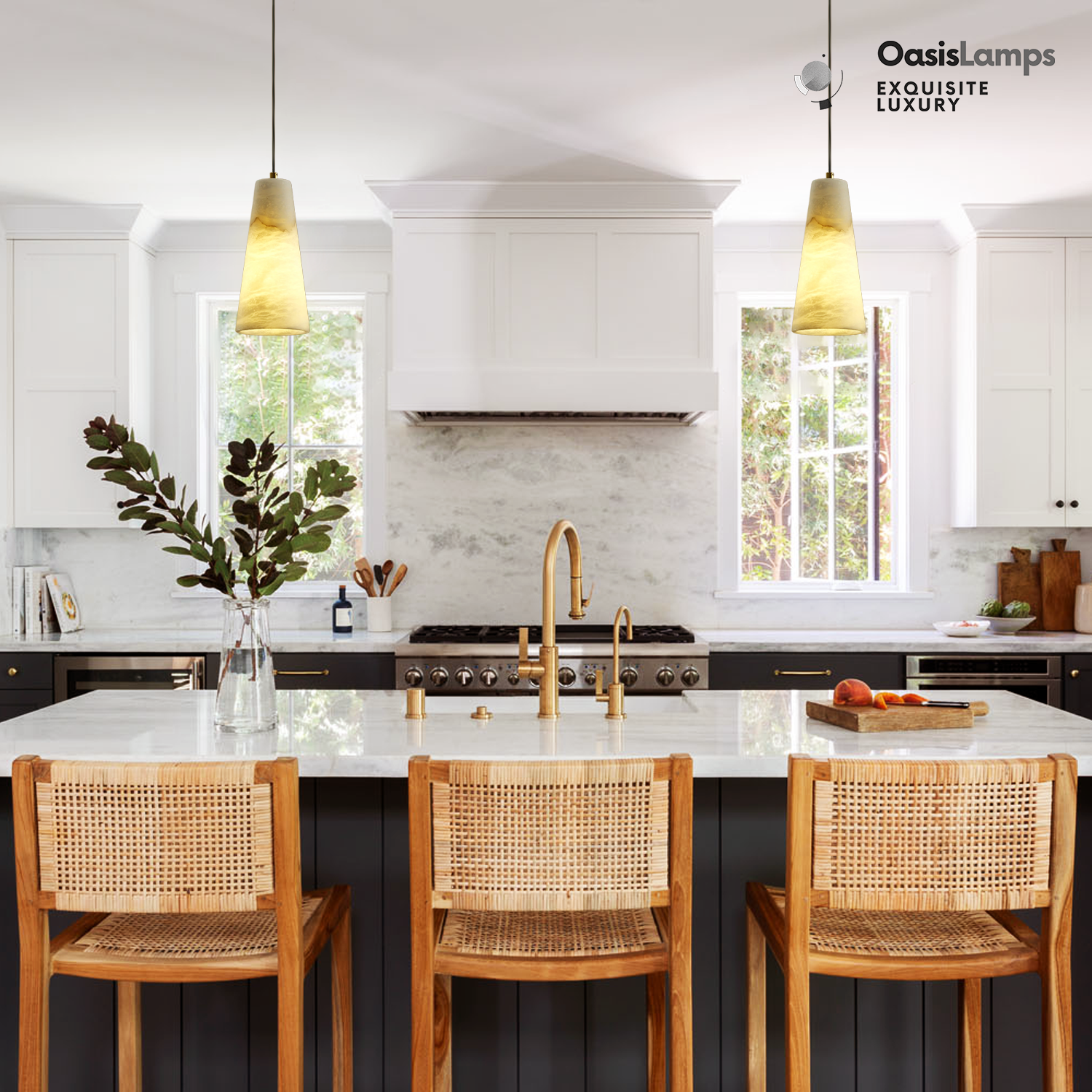 Capus Conical Alabaster Pendant#color_brass