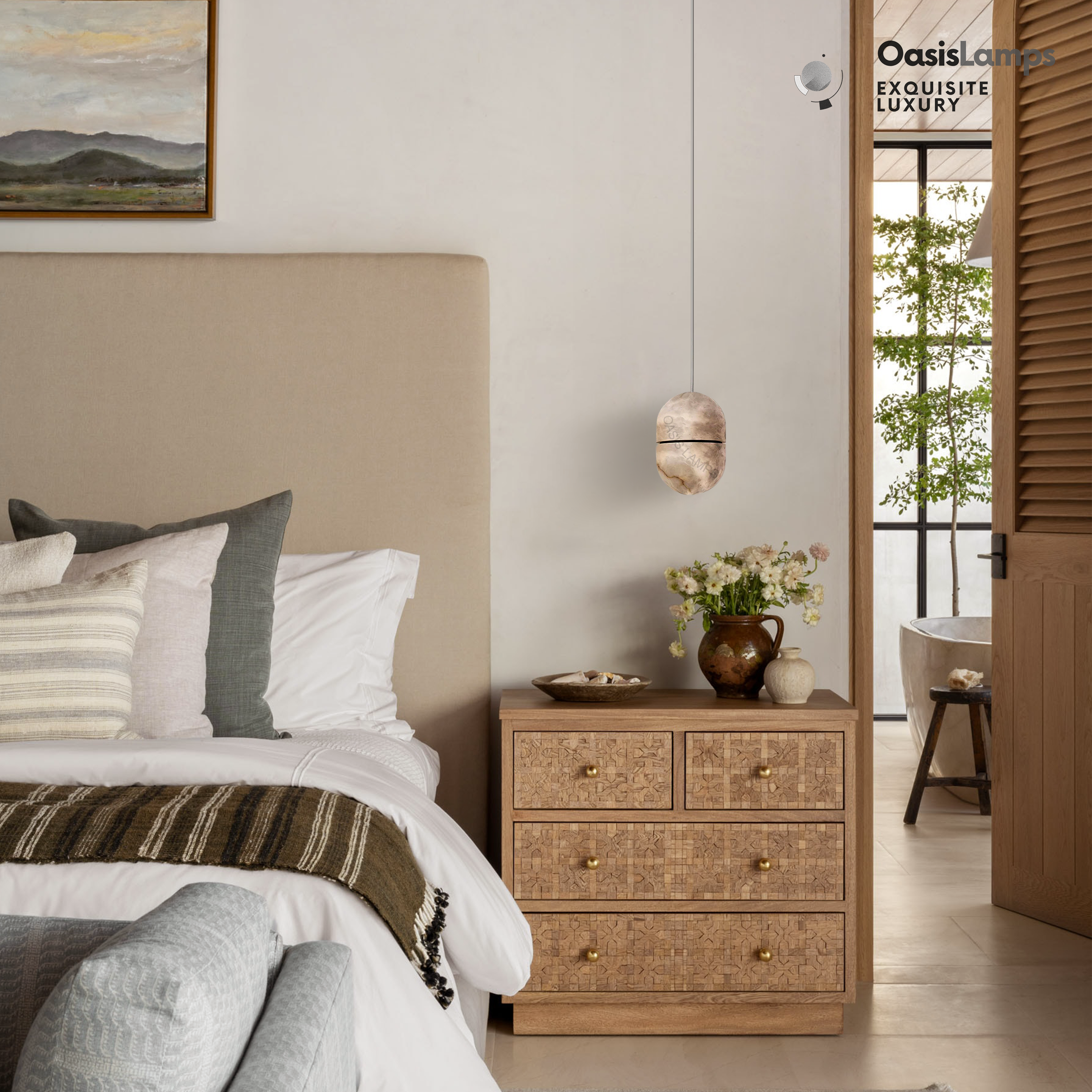 Hecate Alabaster Oval Large Art Pendant Light