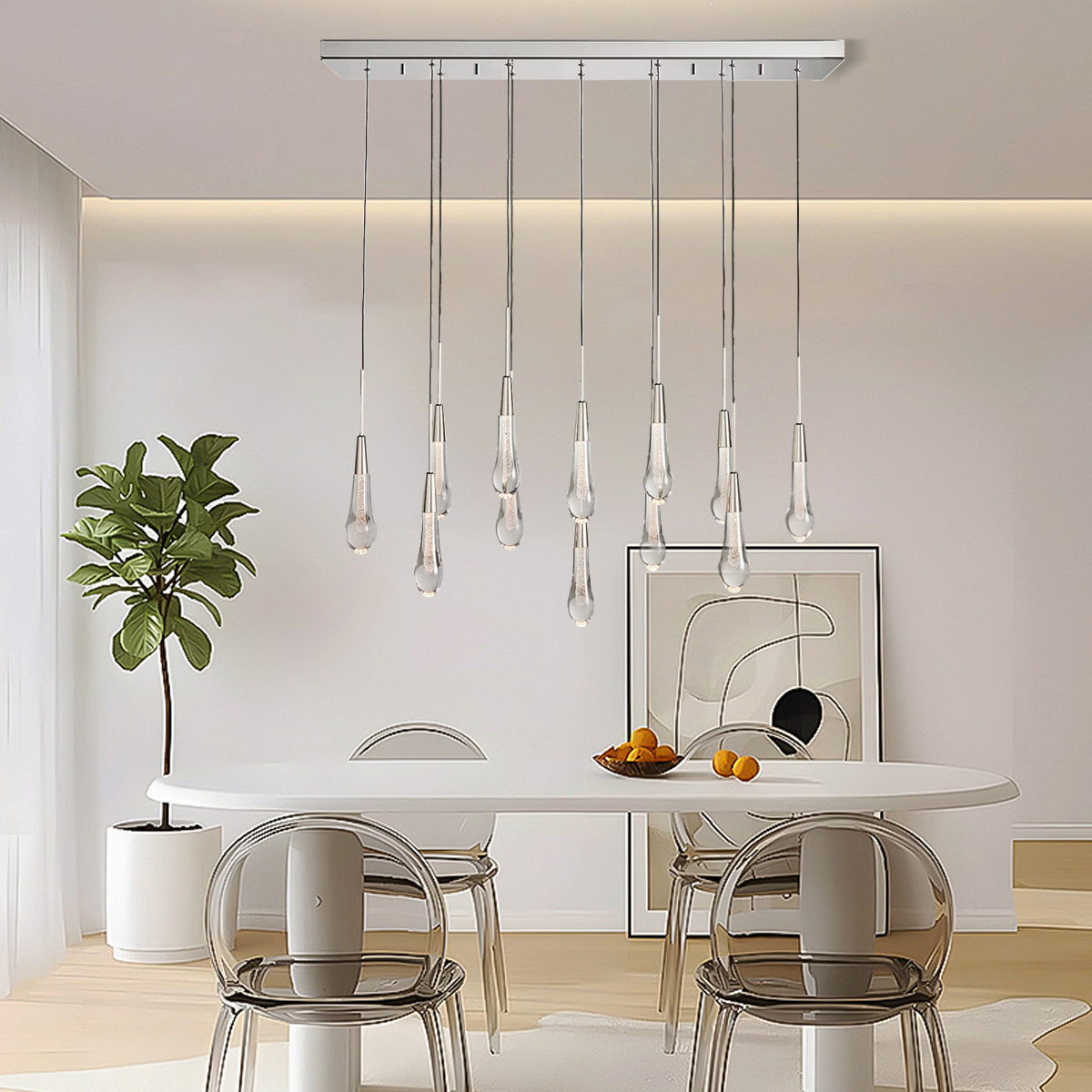 Elara Solitaires Linear Crystal Chandelier 37'' 50'' 70'' 87" 120"W#color_nickel,size_37"-12 lights