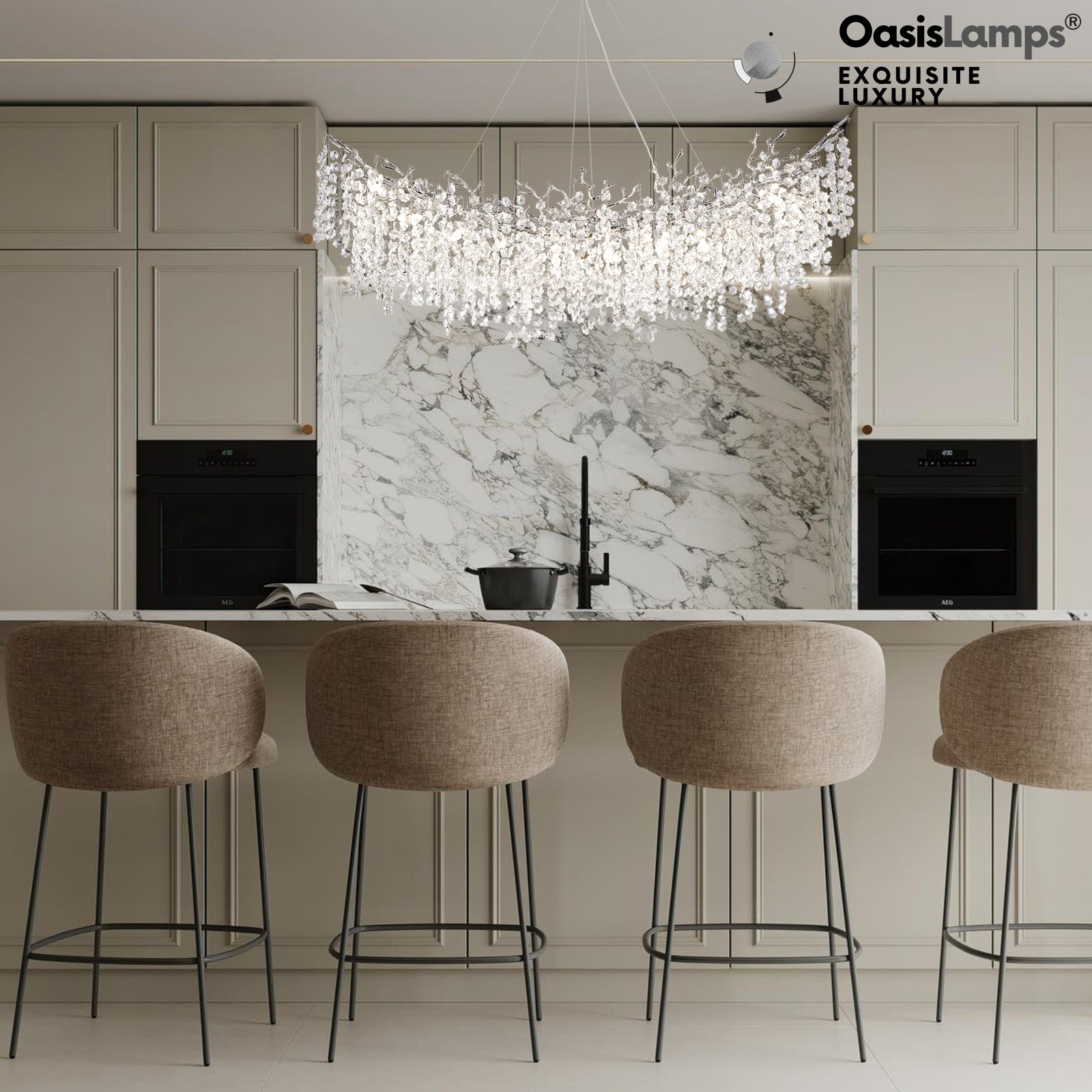 Lustre Branches Crystal Rectangular Chandelier 55"L#Color_silver