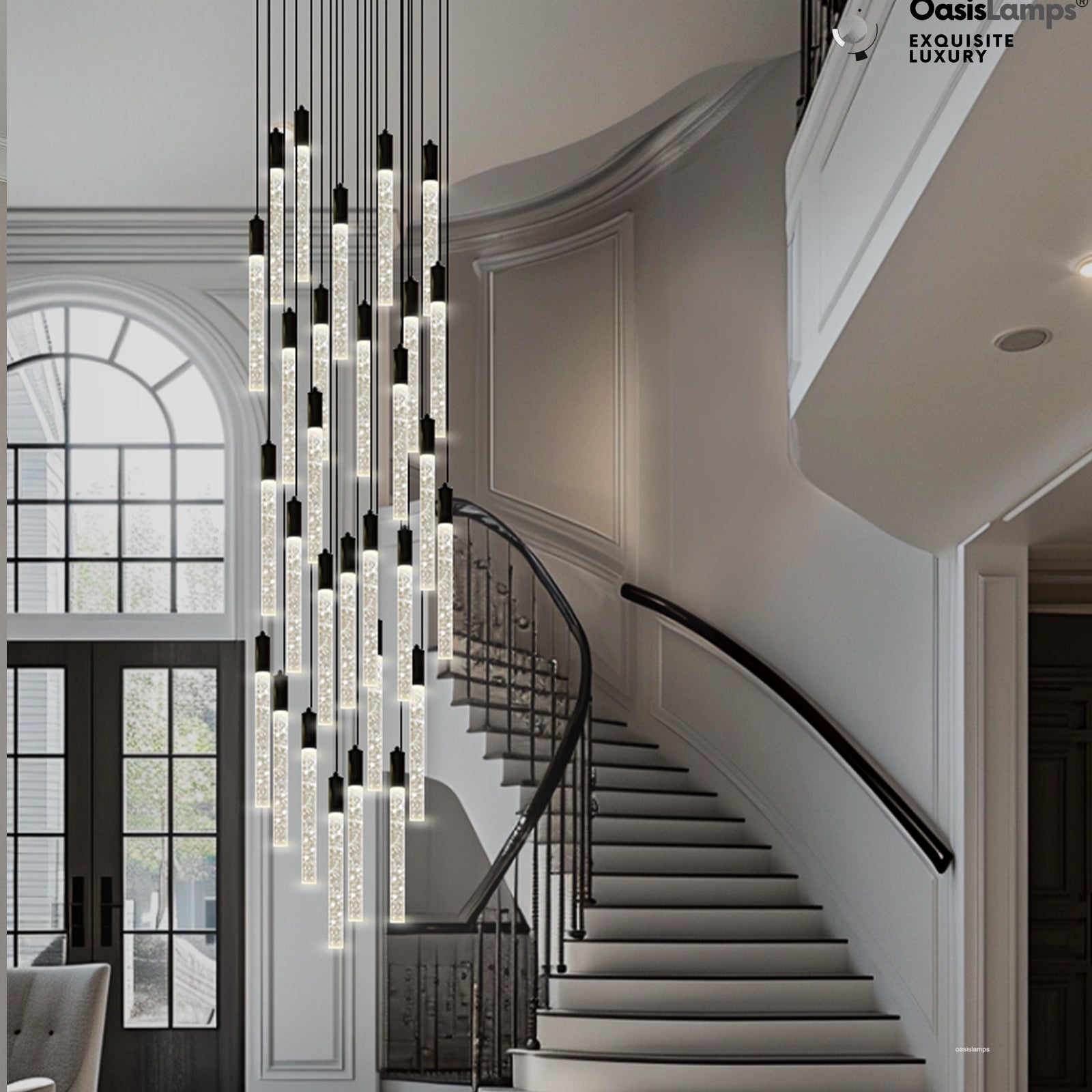 Nova Cascade Modern LED High Ceiling Chandelier 20'' 24''D#Light Number_30-Light Black