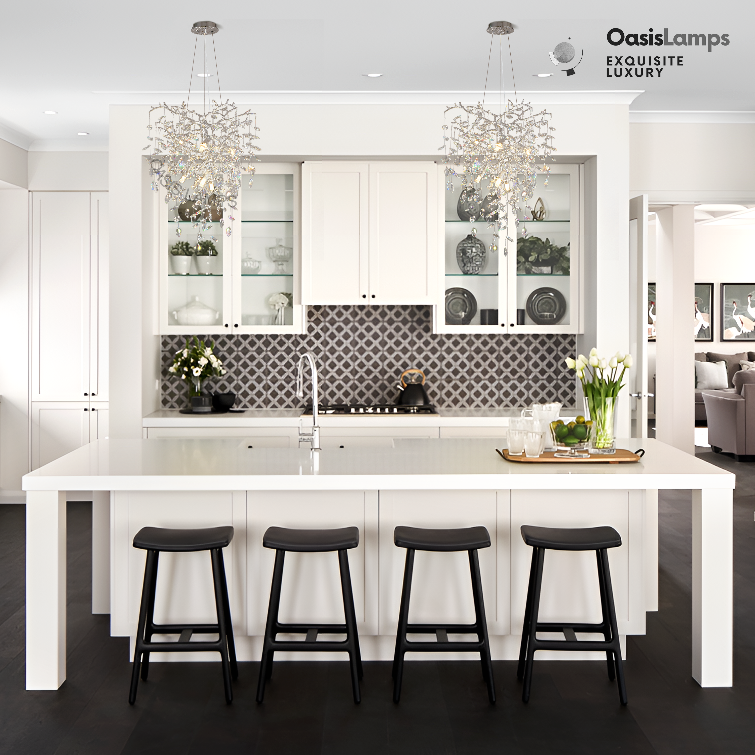 Frostleaf Grand Cascade Branches Chandelier 21'' 24" 32" 40"D#finish_silver,size_21"