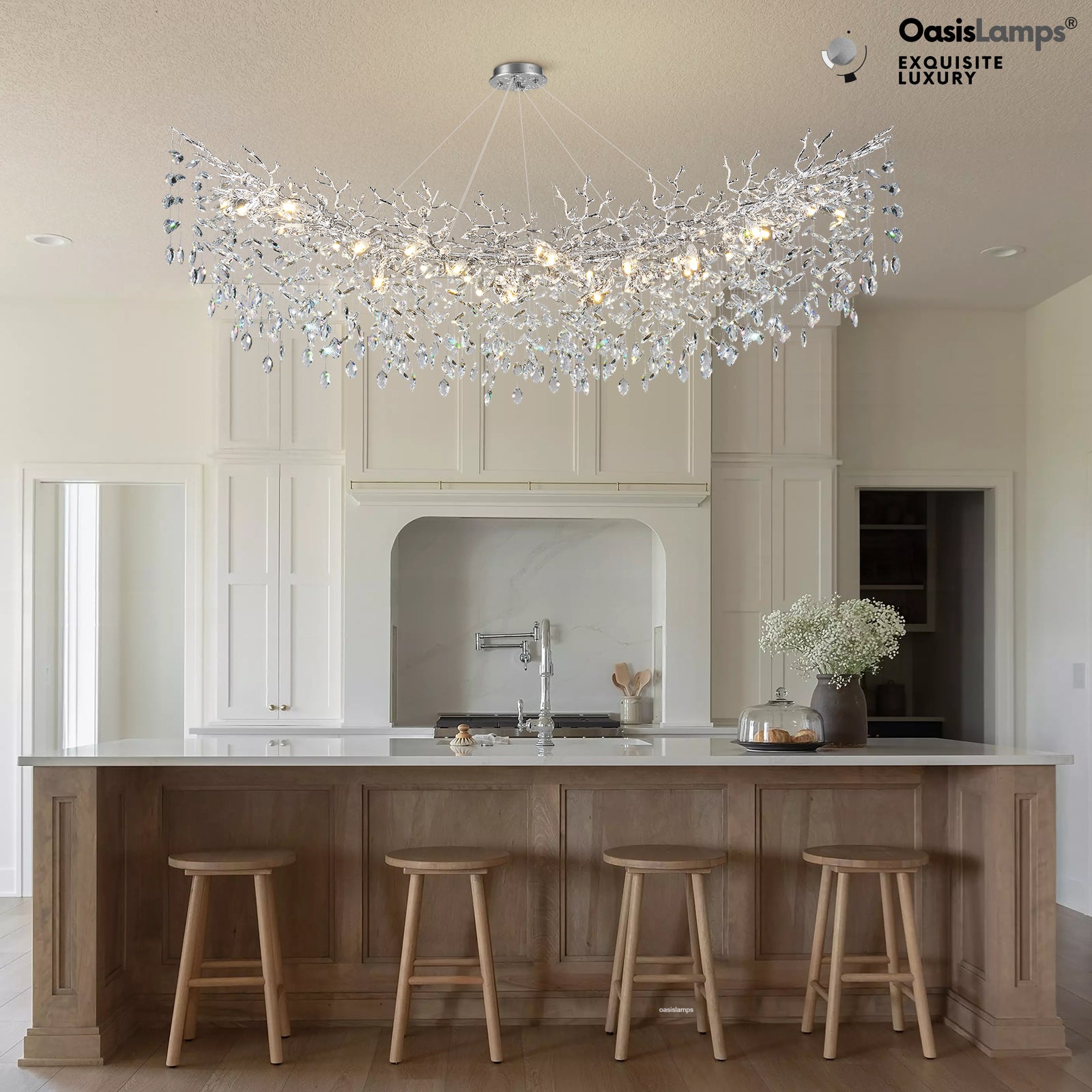Frostleaf Cascade Tree Branch Linear Chandelier for All Rooms 55" 72"#Color_silver,Size_L-72inches