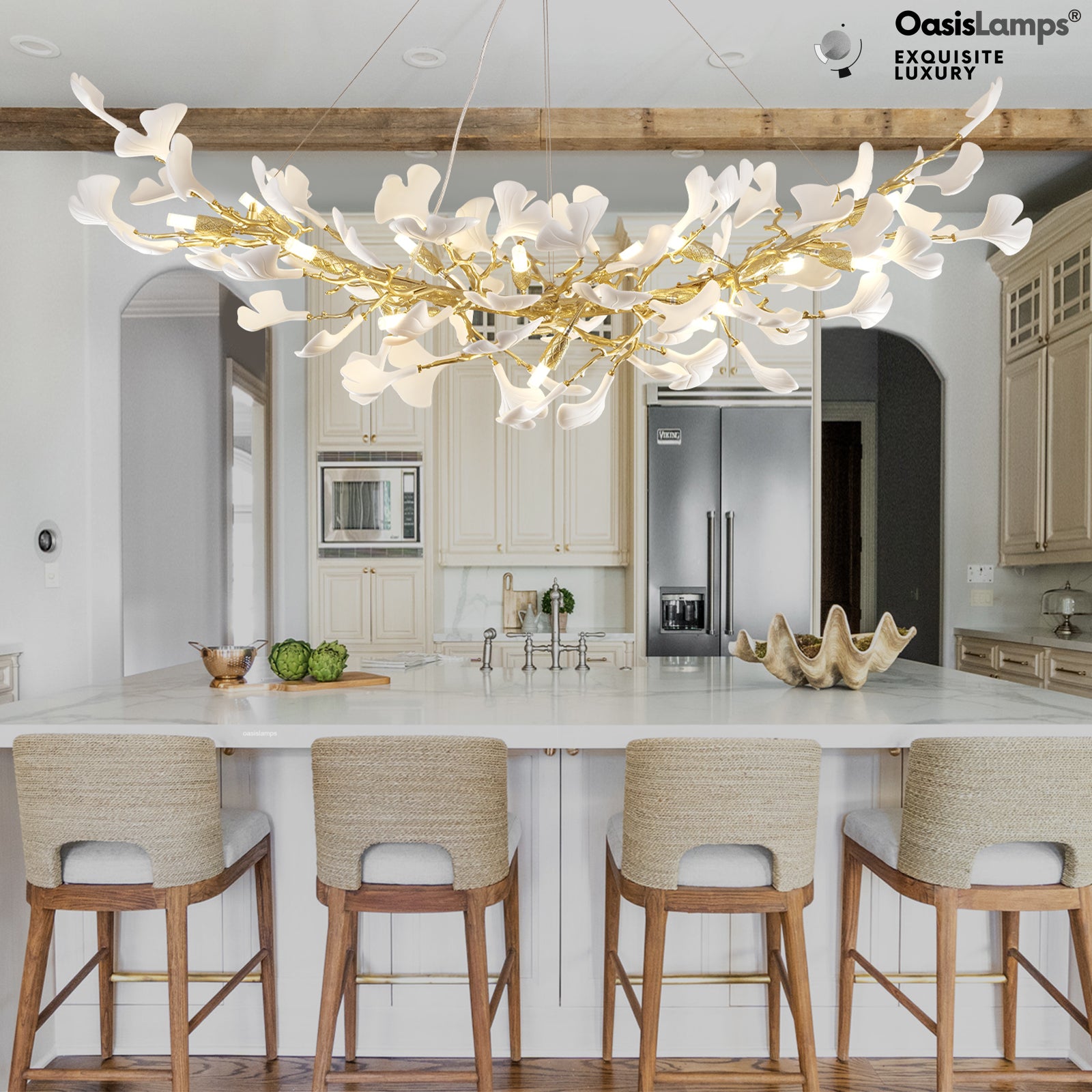 Twilight Branches Ceramic Glow Rectangular Chandelier 55"L