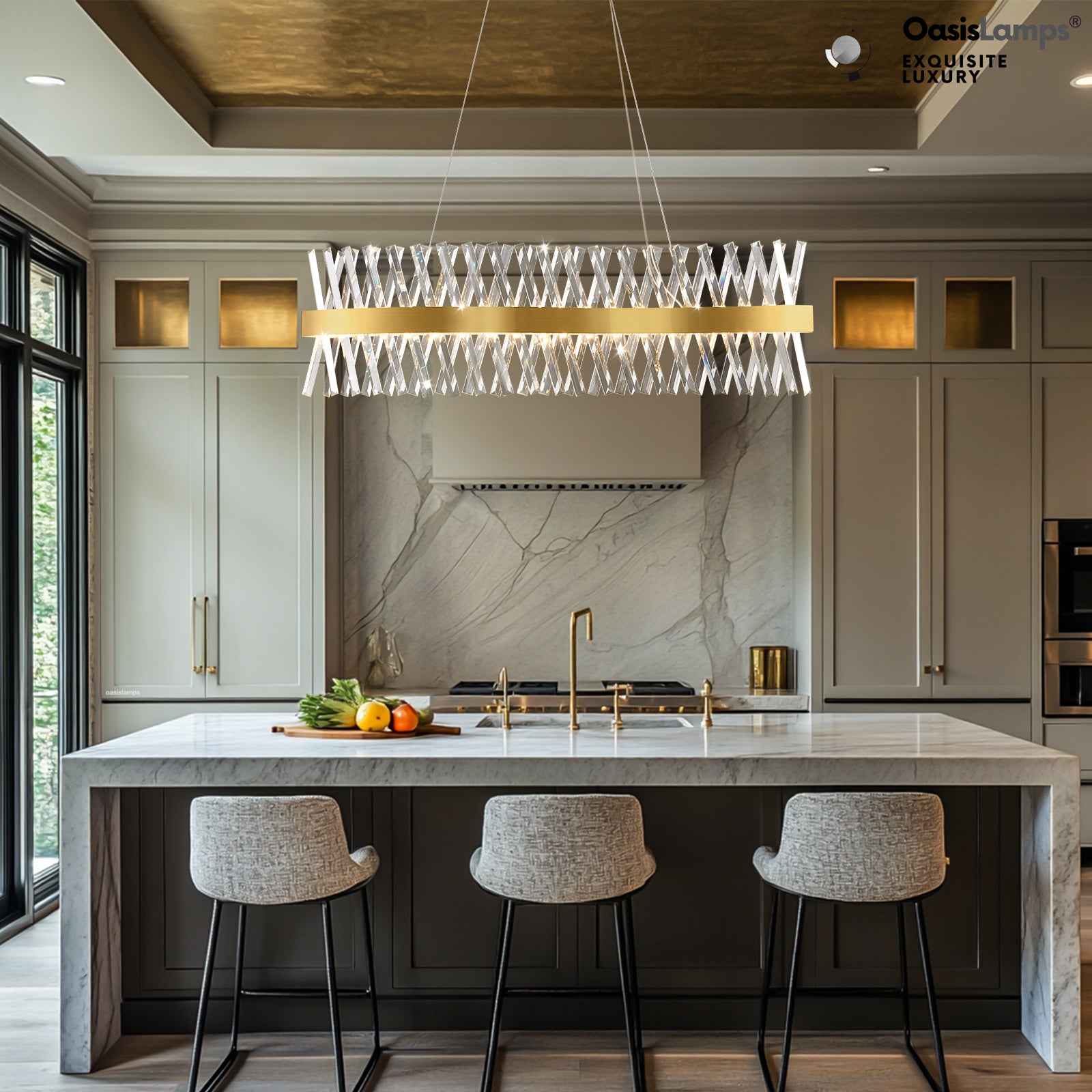 Vetro Prism Crystal Rectangular Chandelier 40" 47"L#Color_Brass,size_40"L