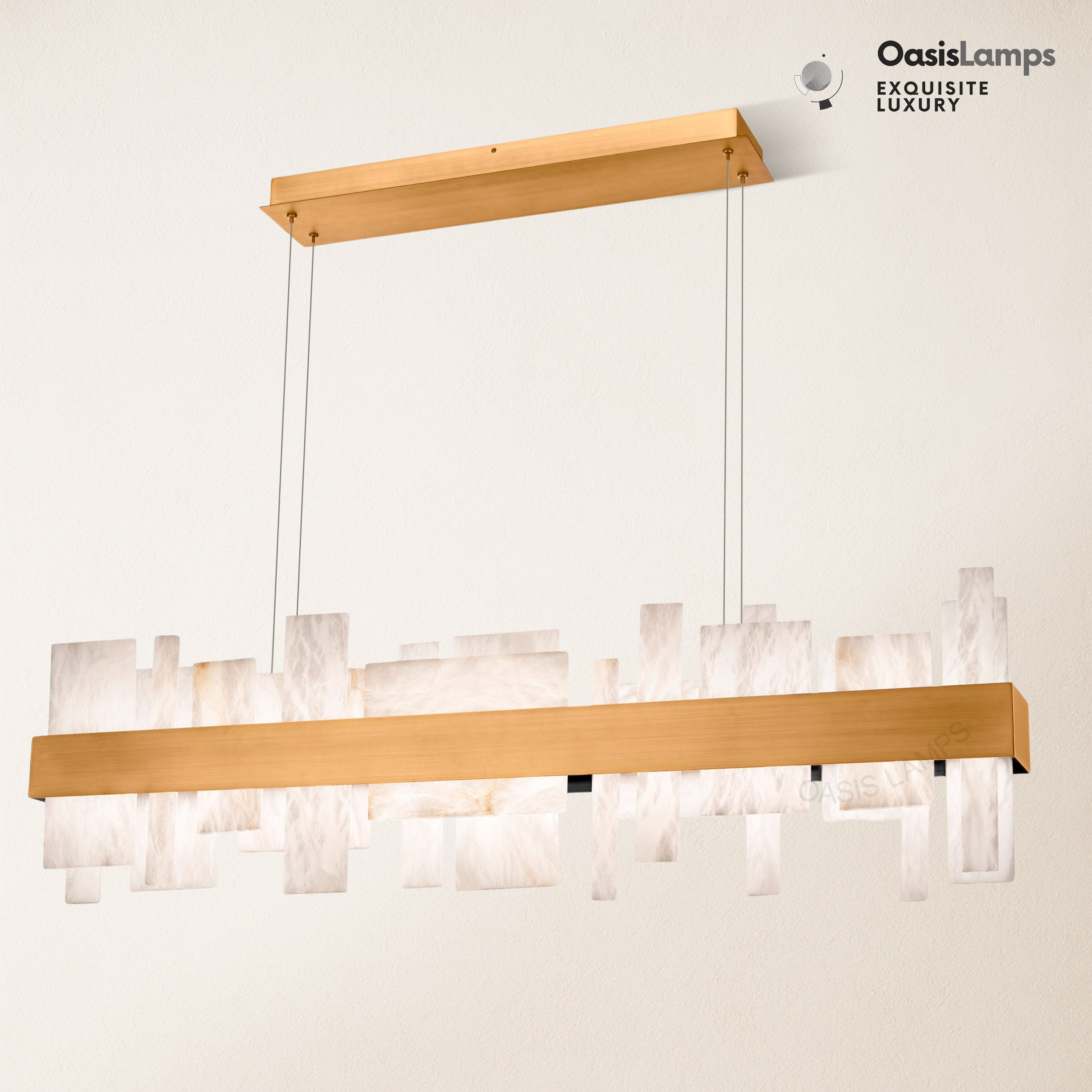 Swang Acropolis 46in LED Linear Alabaster Chandelier#Finish_Brass