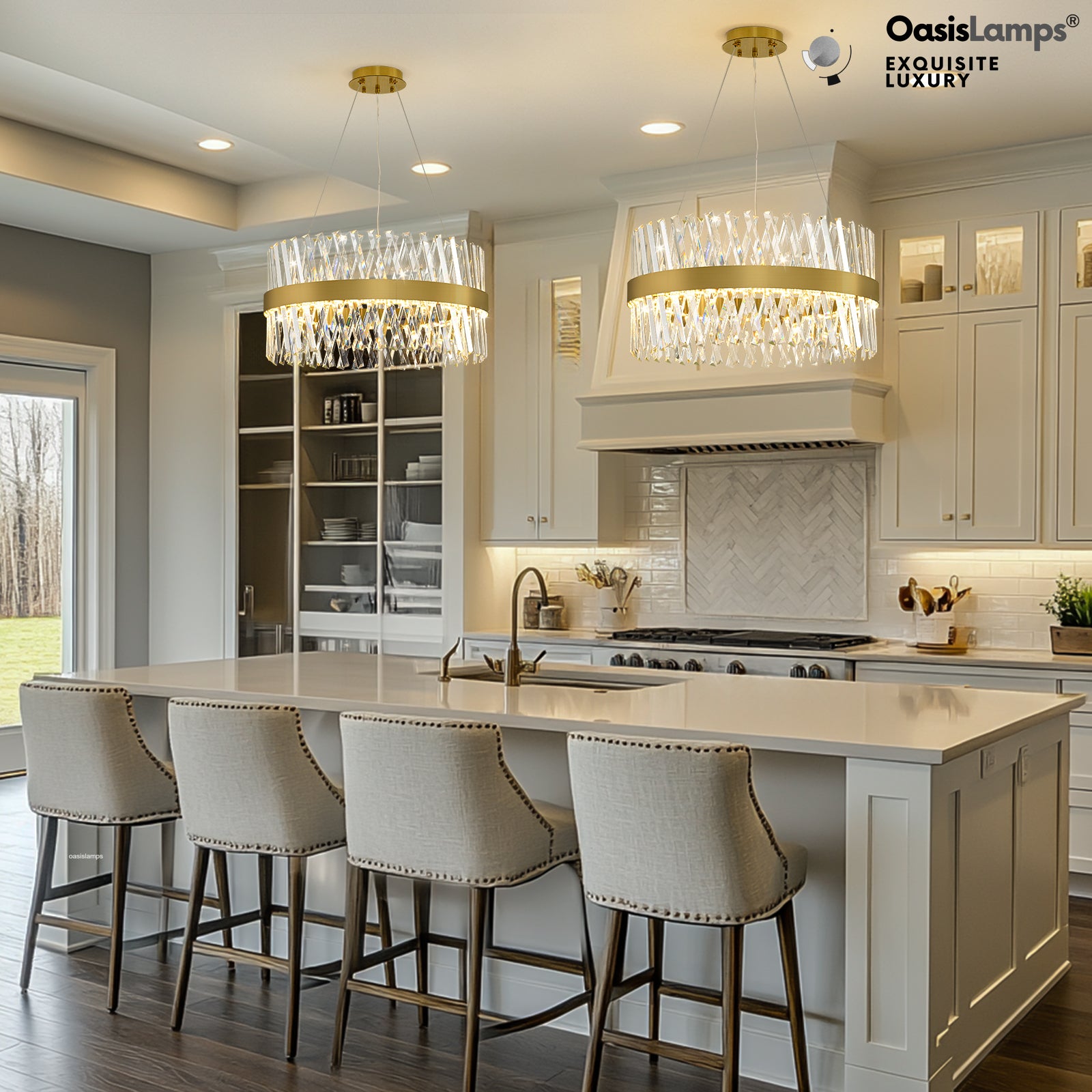 Vetro Prism Crystal Round Chandelier 23.6" 31.5" 40"D#Color_Brass,size_23.6"D