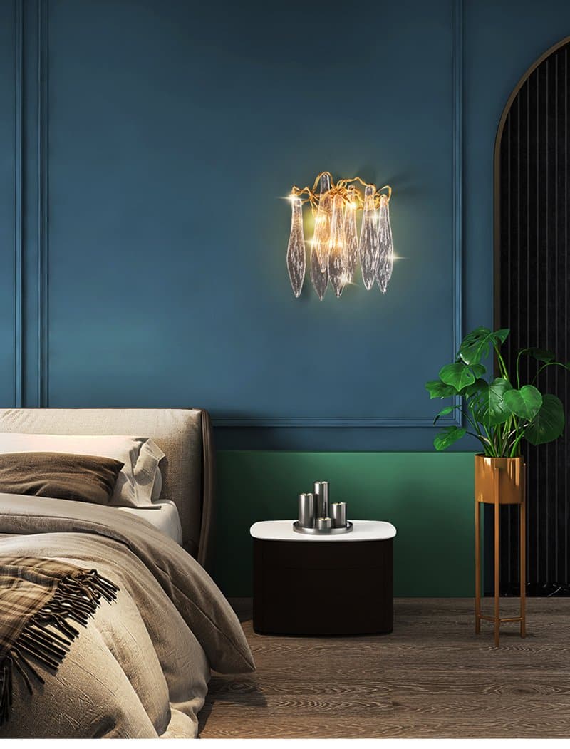 Flake Long Crystal Branch Brass Wall Sconce