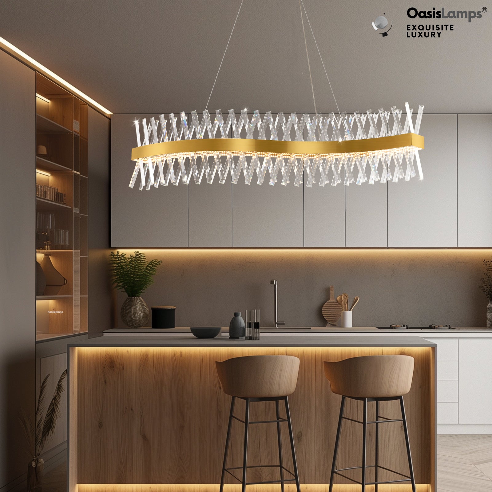 Vetro Prism Crystal Rectangular Chandelier 40" 47"L#Color_Brass,size_47"L