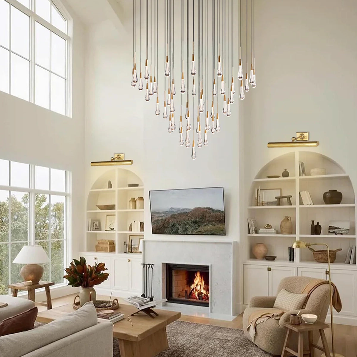 Elara Solitaires Round Crystal Chandelier 17'' 24'' 36'' 40'' 58''D#color_brass,size_58"-47 lights