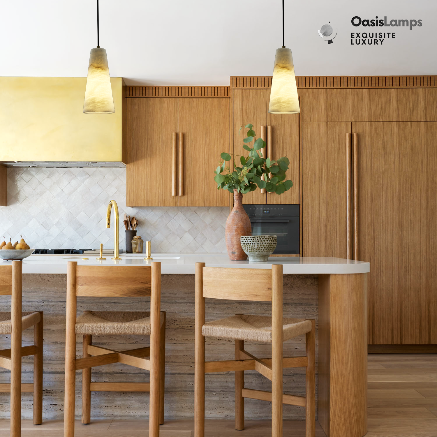 Capus Conical Alabaster Pendant#color_brass