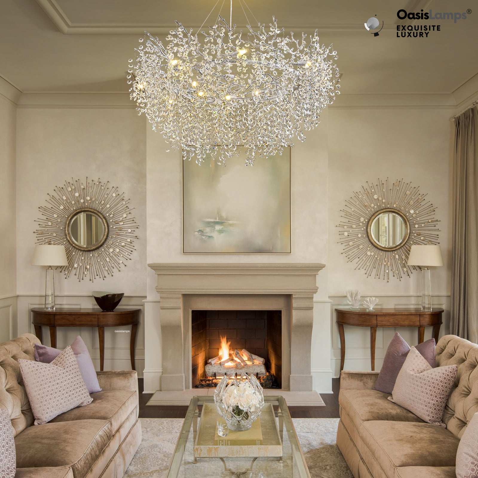 Lustre Branches Halo Chandelier 48"#Color_ Silver