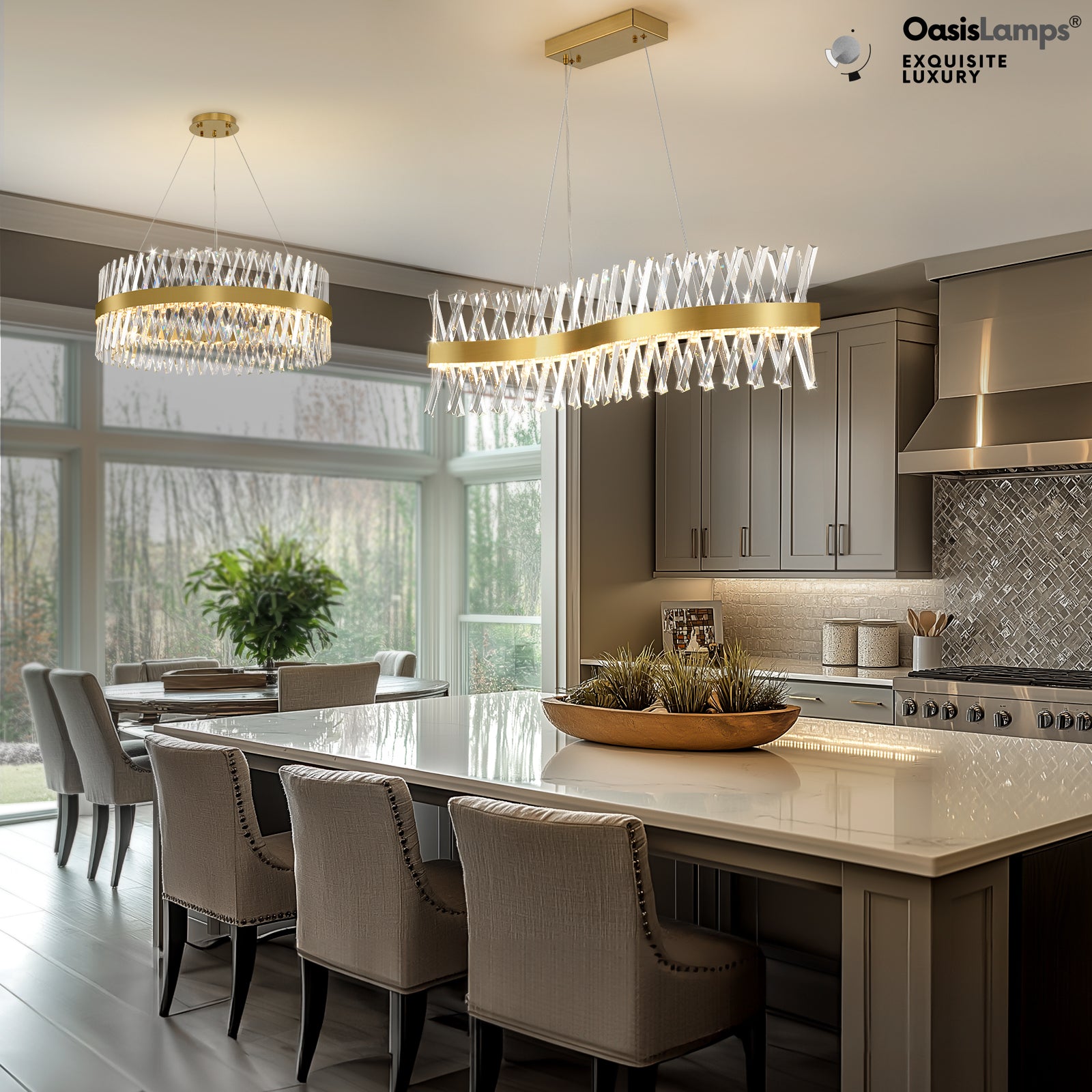 Vetro Prism Crystal Rectangular Chandelier 40" 47"L#Color_Brass,size_47"L