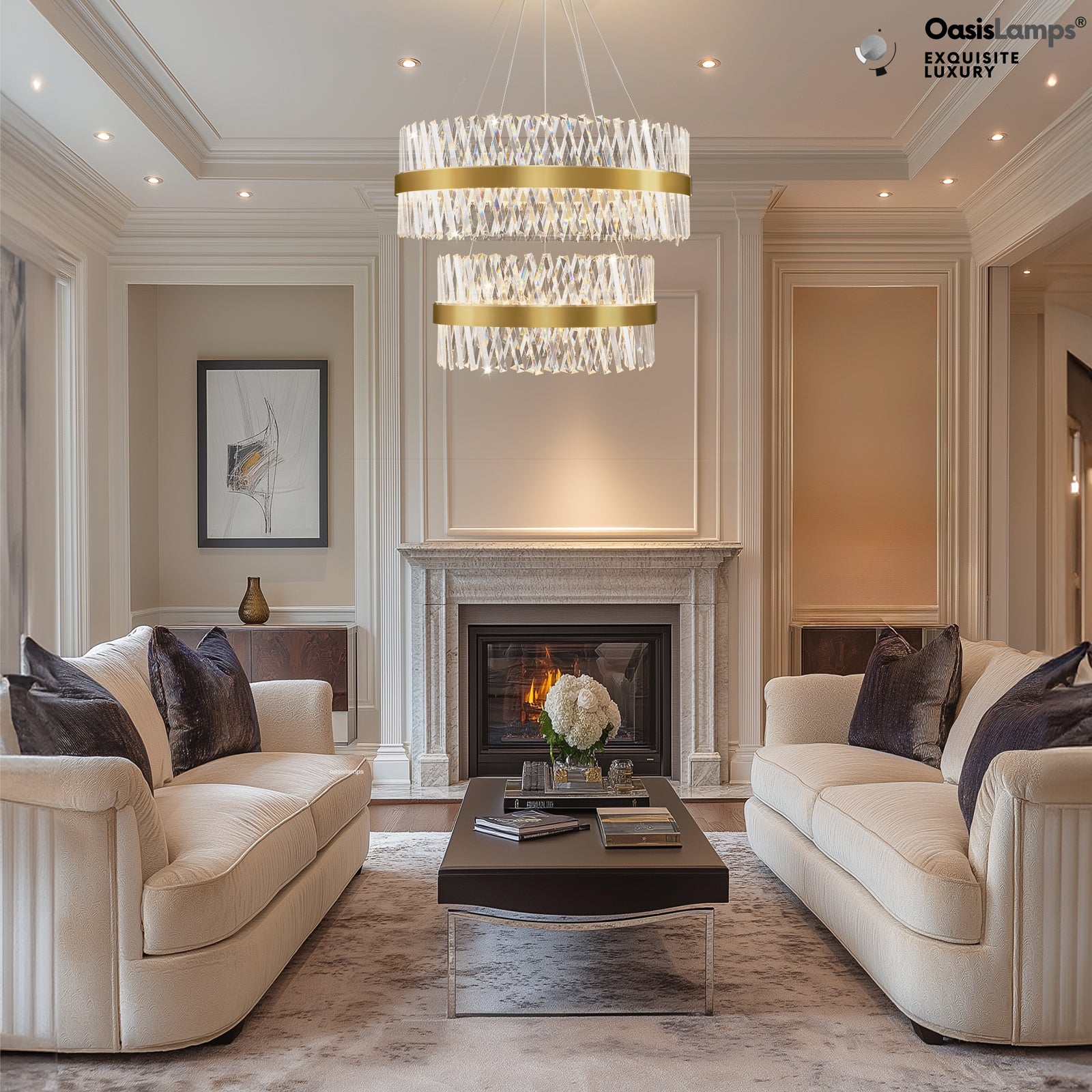 Vetro Prism Crystal 2-Tier Chandelier 31.5" 40" L#Color_Brass,size_D31.5"+D23.6"