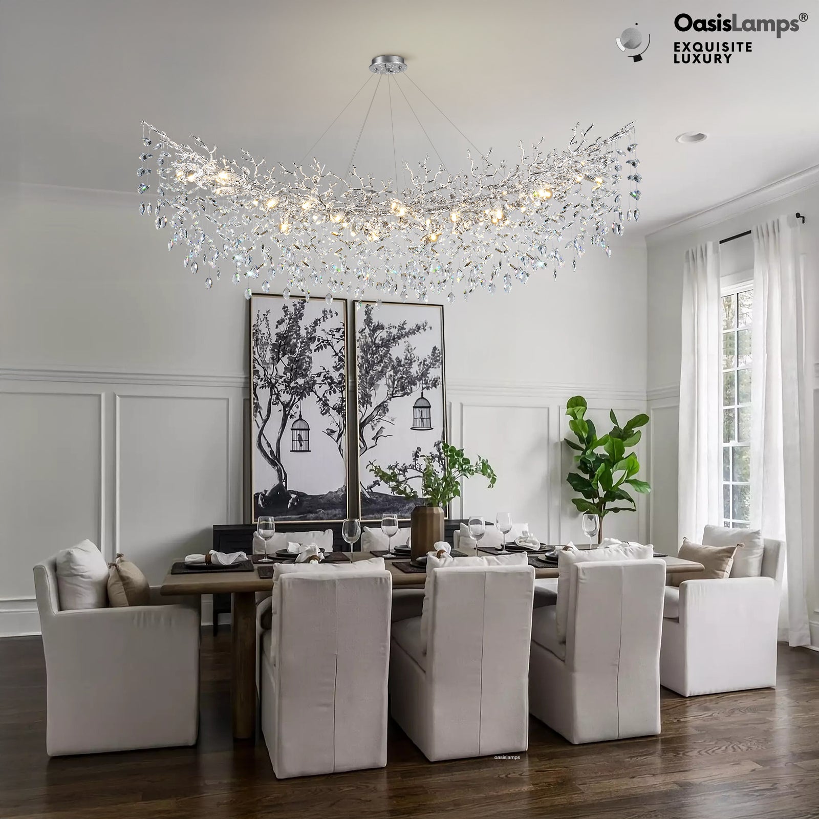 Frostleaf Cascade Tree Branch Linear Chandelier for All Rooms 55" 72"#Color_silver,Size_L-72inches
