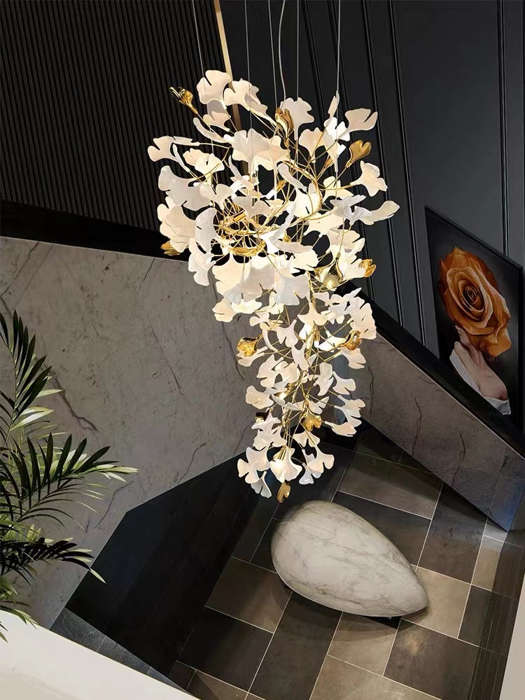 Twilight Branches Ceramic Petal Chandelier Gold Length 31" 39" 59" 78"