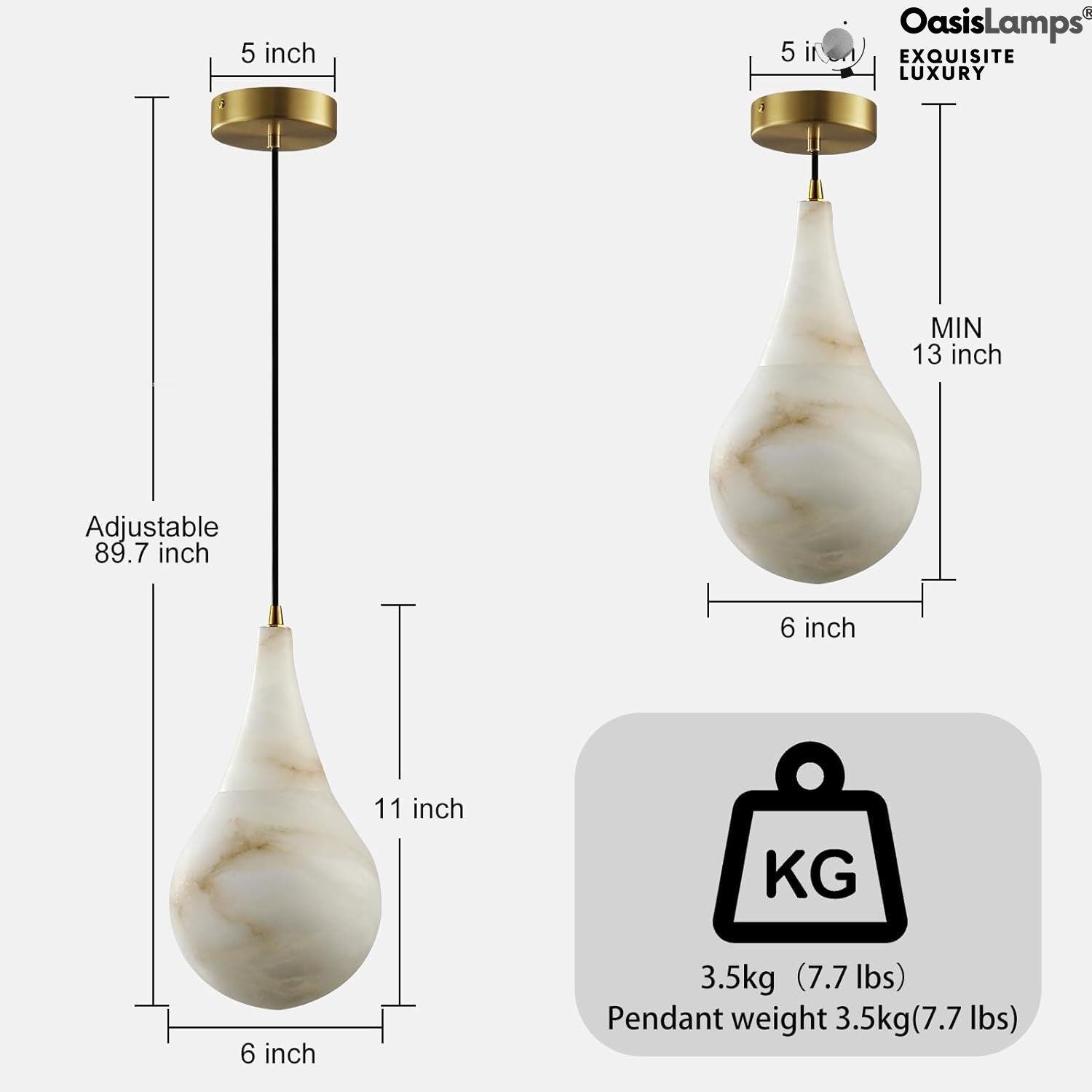 Ares Alabaster Modern Pendant 6" 7.1" D#color_brass,size_6" L