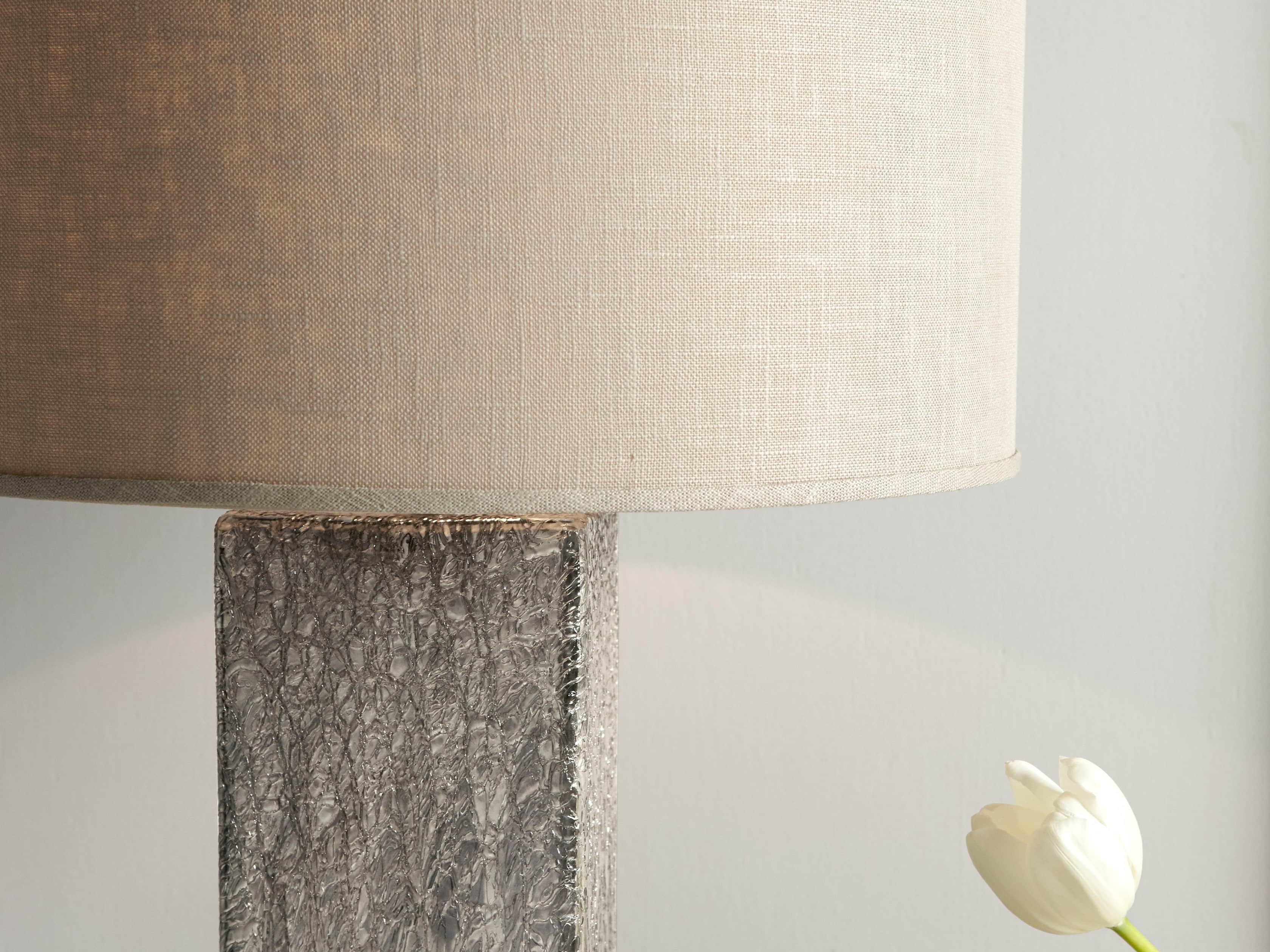 Adrano Table Lamp in Silver with Natural Shade