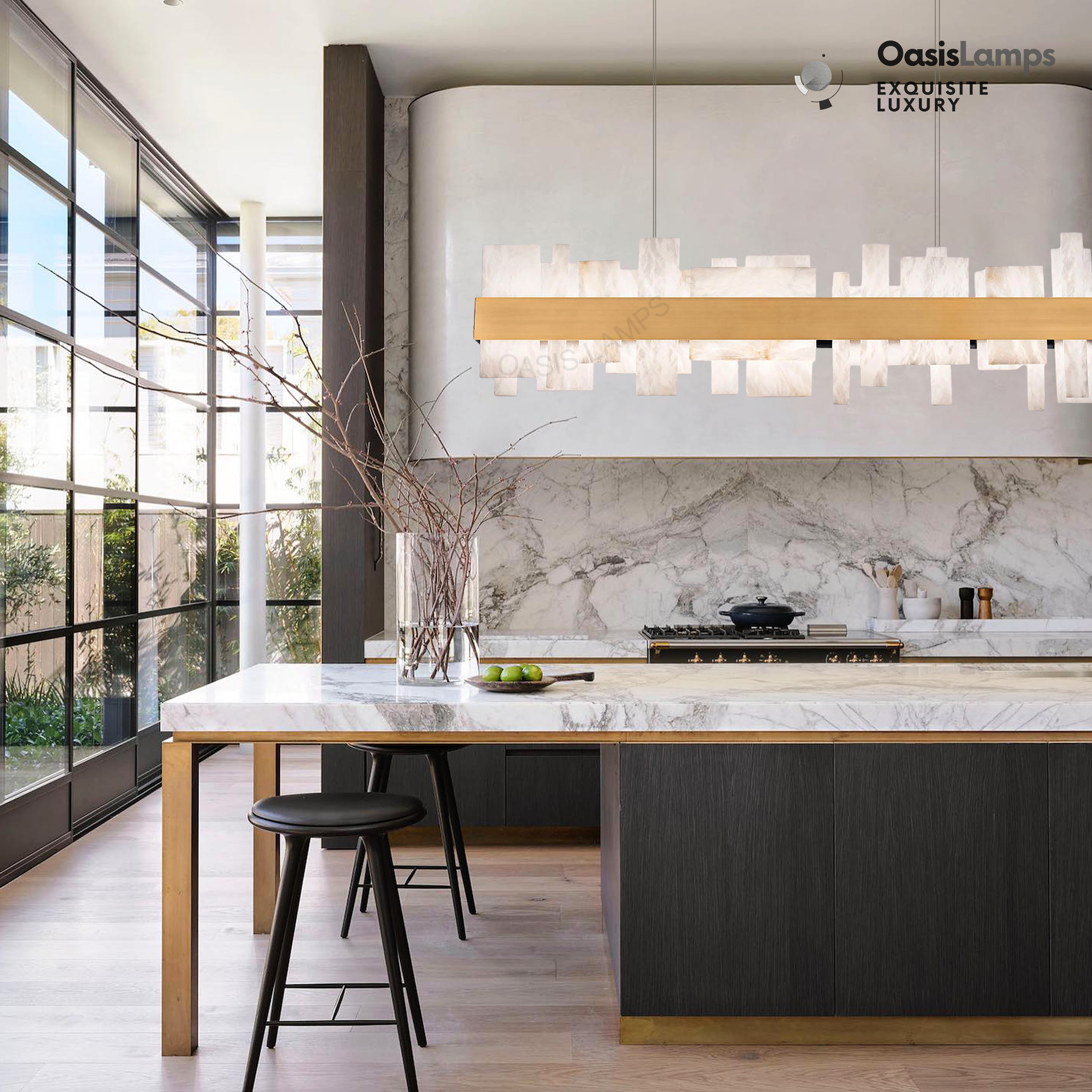 Swang Acropolis 46in LED Linear Alabaster Chandelier#Finish_Brass