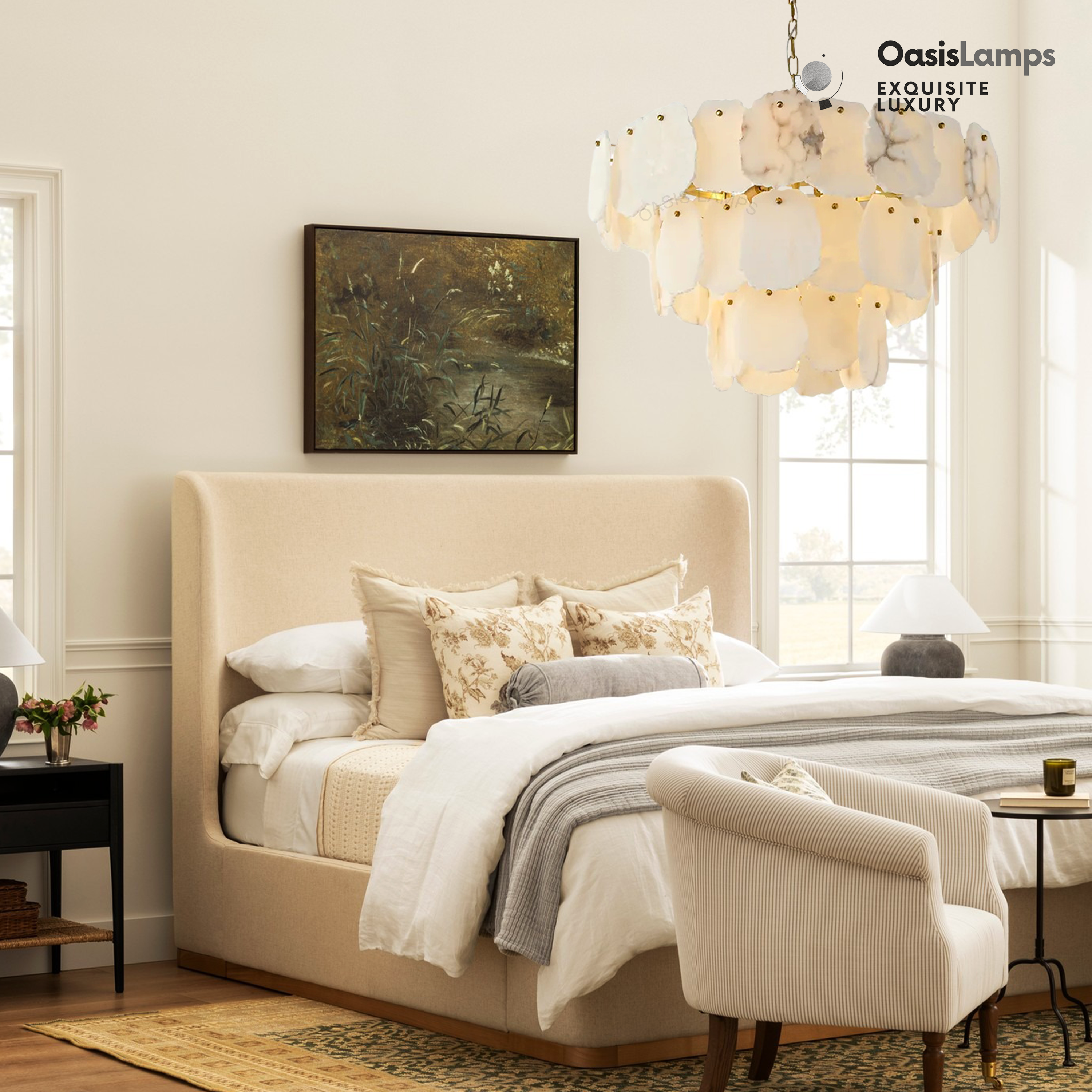 Moira Luxury Alabaster Brass Chandelier