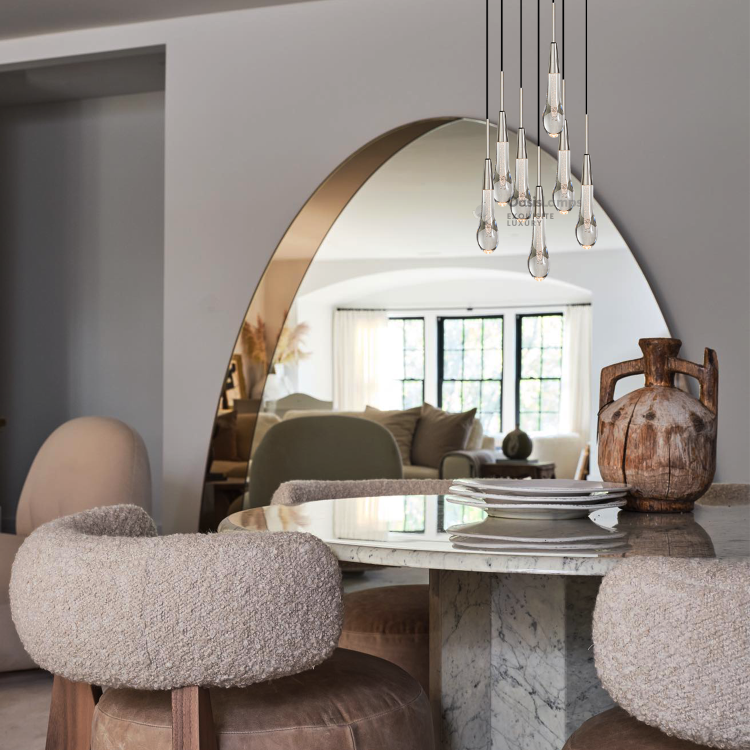 Elara Solitaires Round Crystal Pendant-3 lights 5 lights 7 lights#color_nickel,size_7 lights