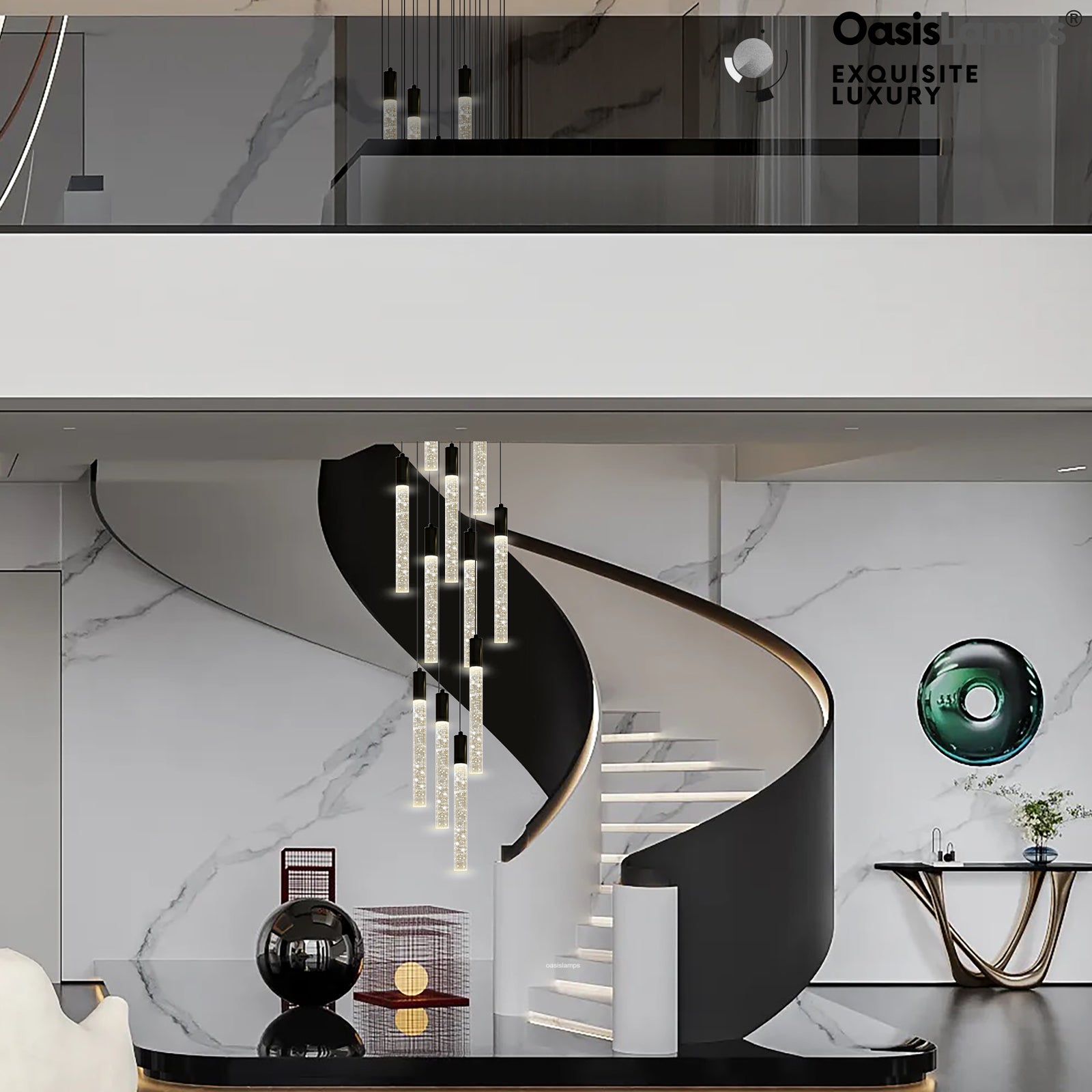 Nova Cascade Modern LED High Ceiling Chandelier 20'' 24''D#Light Number_20-Light Black