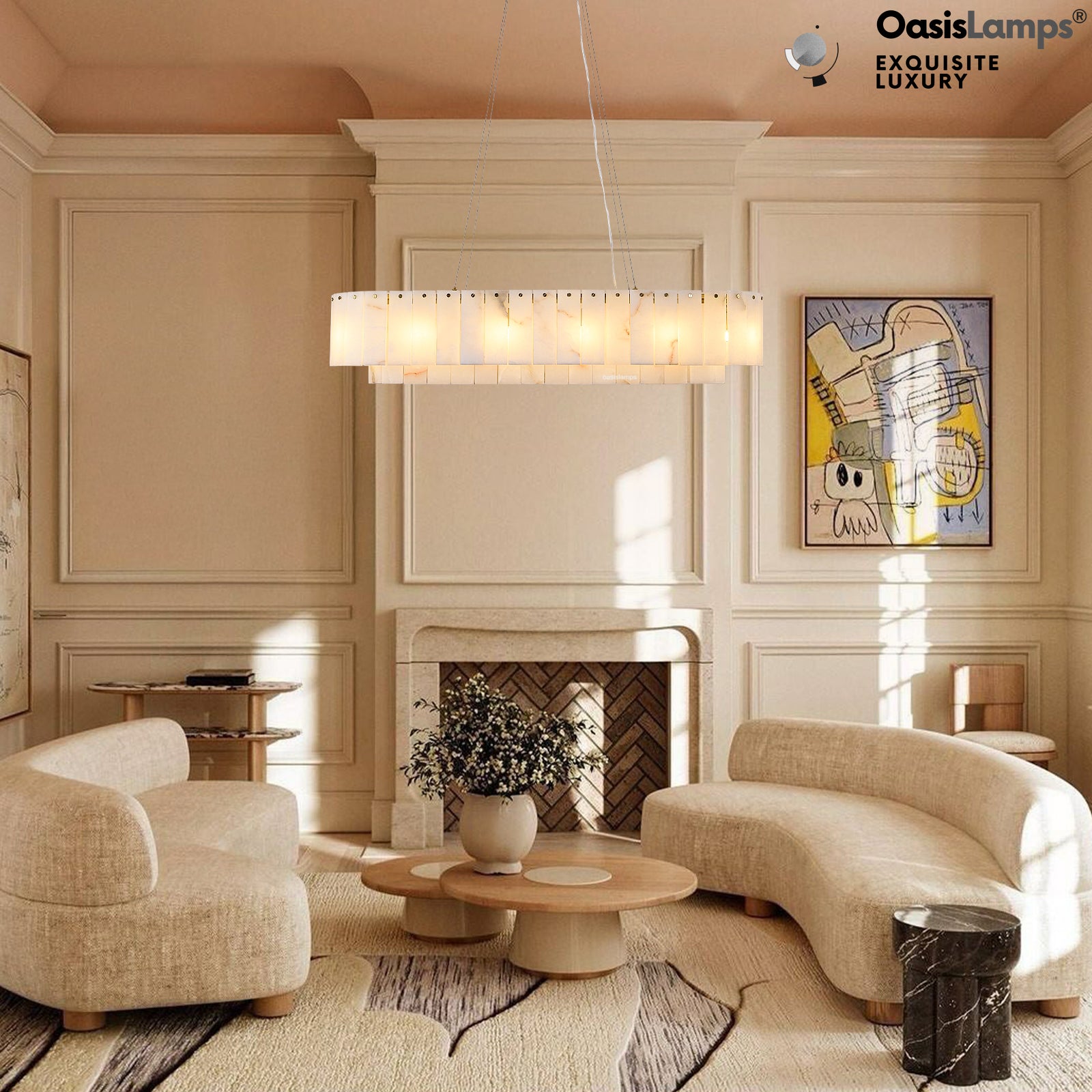 Sawyer Alabaster Rectangle Chandelier 40" 54"L#Color_Brass,size_40"