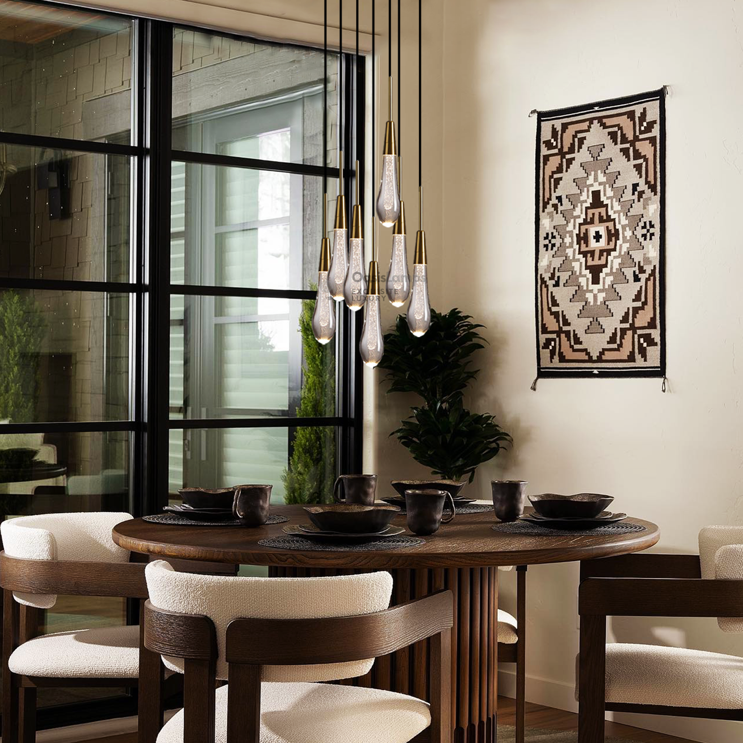 Elara Solitaires Round Crystal Pendant-3 lights 5 lights 7 lights#color_brass,size_7 lights