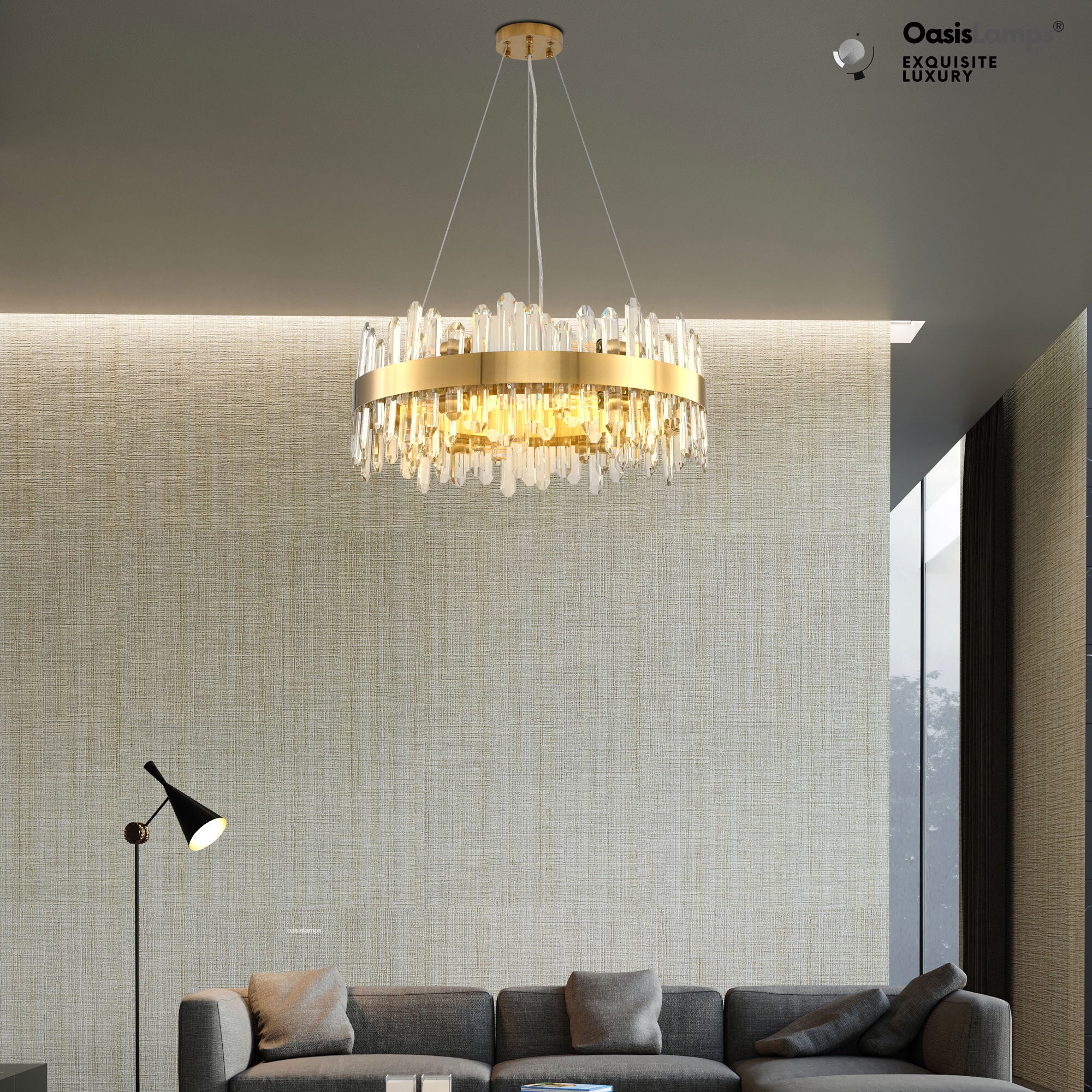 Stellara Crystal Strip Round Halo Chandelier 24" 32" 40"D#color_brass,size_24''D