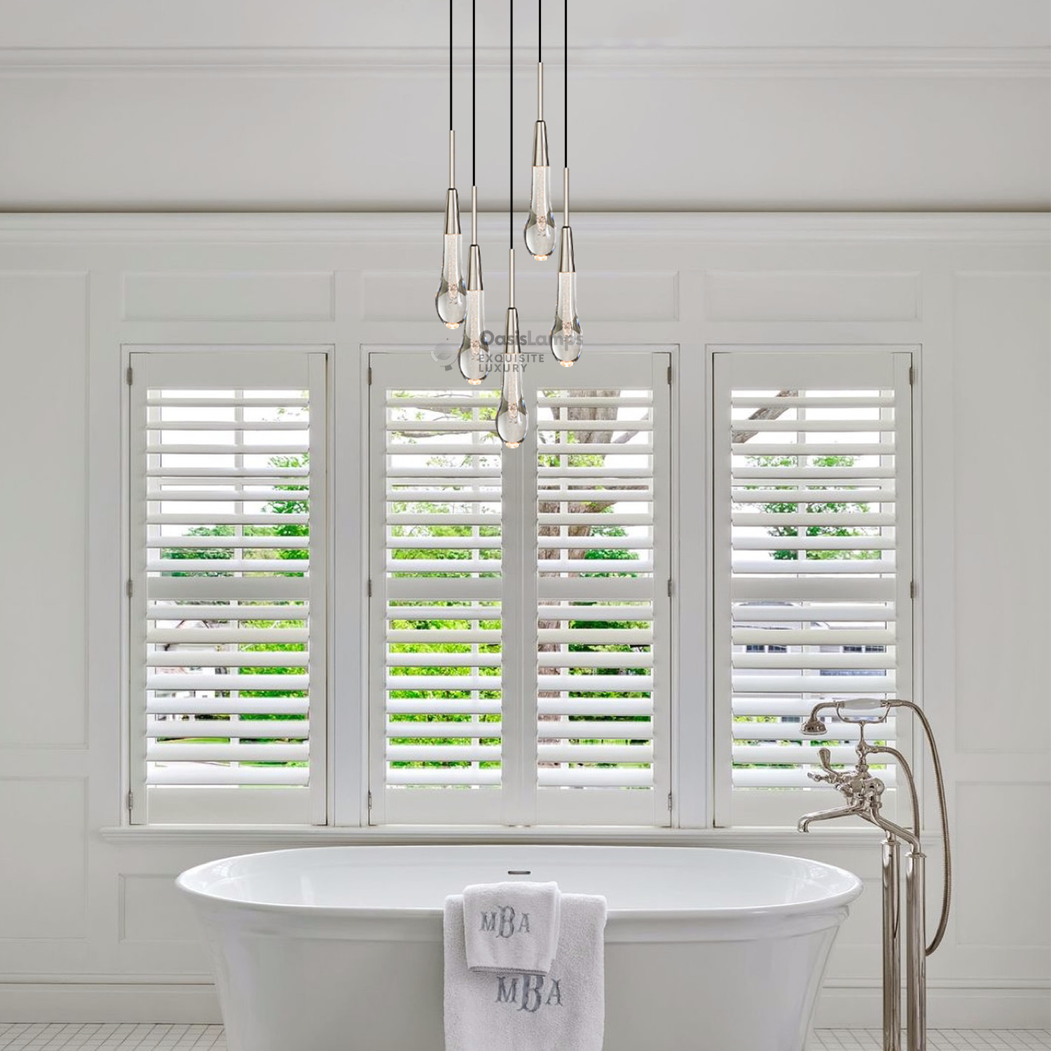 Elara Solitaires Round Crystal Pendant-3 lights 5 lights 7 lights#color_nickel,size_5 lights