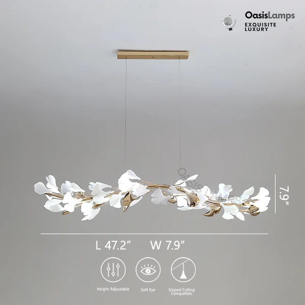 Twilight Branches Ceramic Gingko Chandelier T#size_Model D L 47.2″ x W 7.9″ x H 7.9″