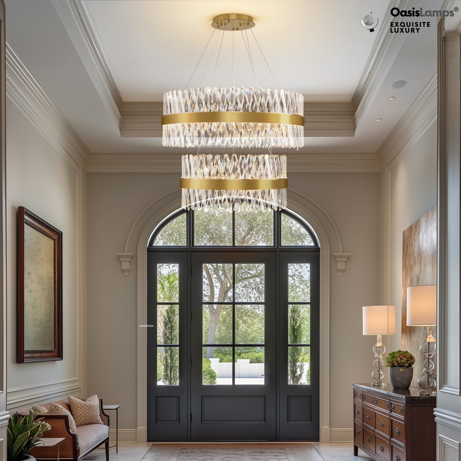 Vetro Prism Crystal 2-Tier Chandelier 31.5" 40" L#Color_Brass,size_D31.5"+D23.6"