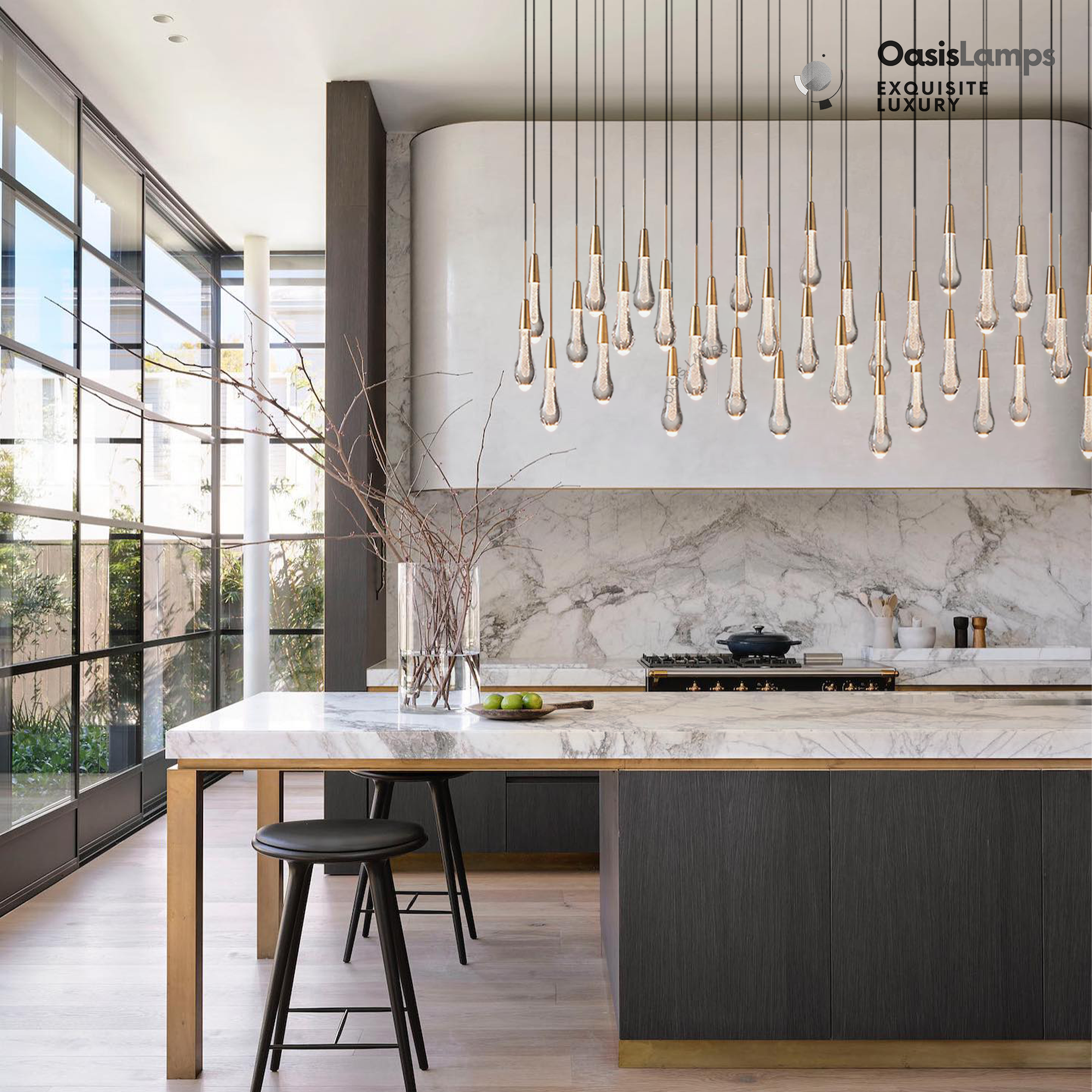 Elara Solitaires Linear Crystal Chandelier 37'' 50'' 70'' 87" 120"W#color_Brass,size_70"-42lights