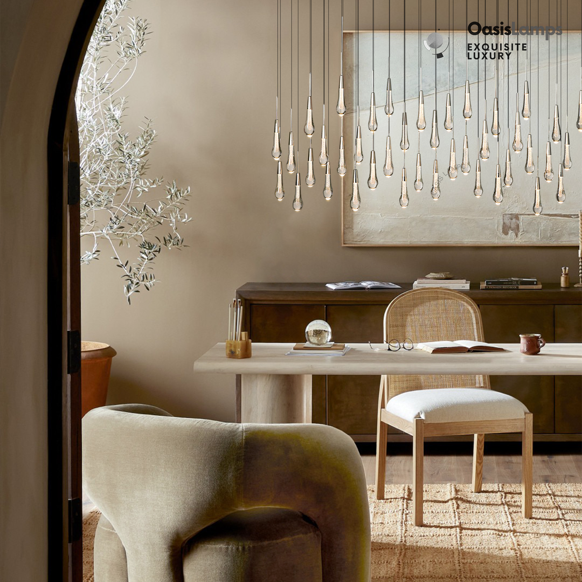 Elara Solitaires Linear Crystal Chandelier 37'' 50'' 70'' 87" 120"W#color_nickel,size_70"-42lights