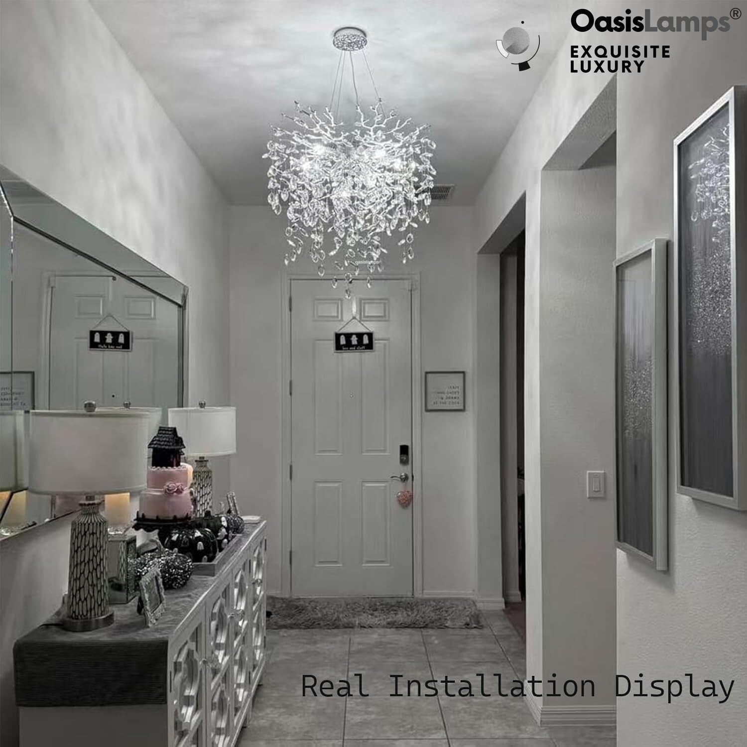 Frostleaf Grand Cascade Branches Chandelier 21'' 24" 32" 40"D#finish_silver,size_24"