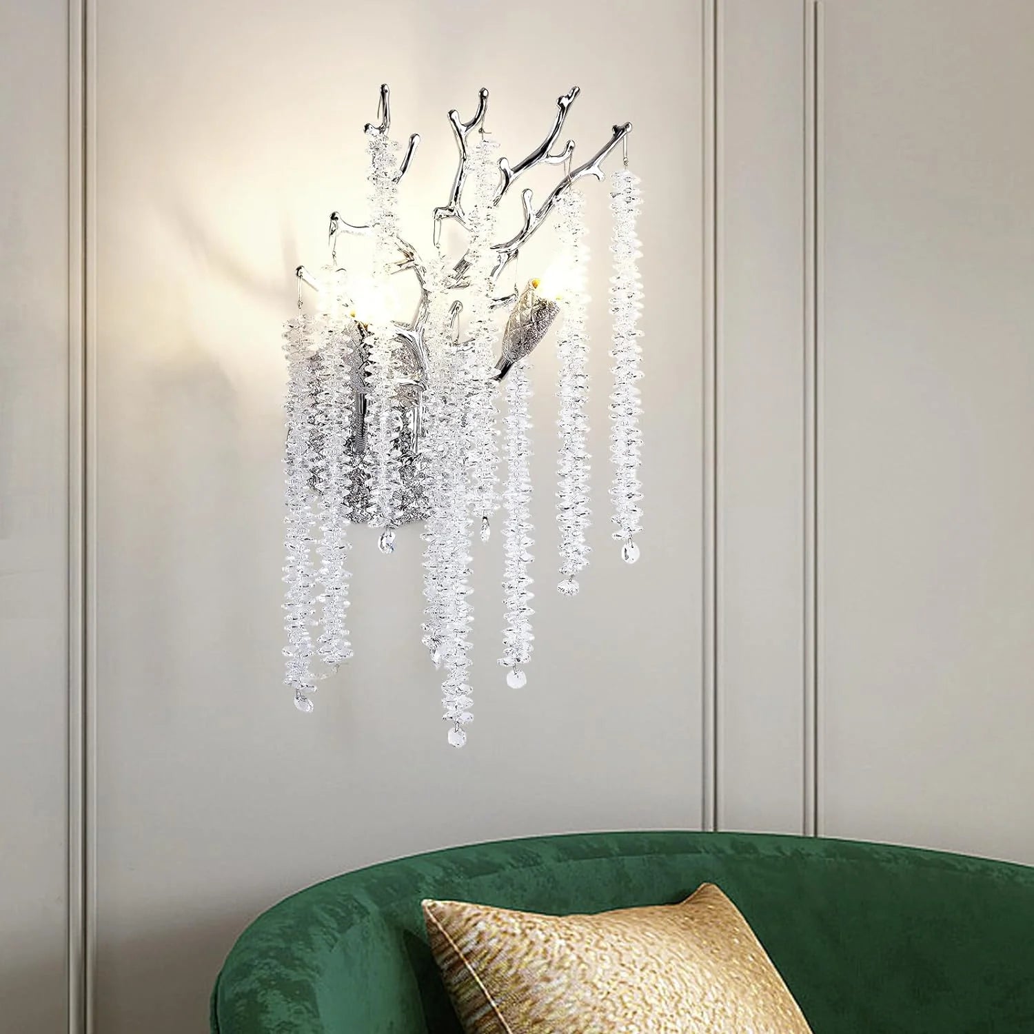 Snow Tree Branch Crystal Gold/Silver Wall Sconce 10"H