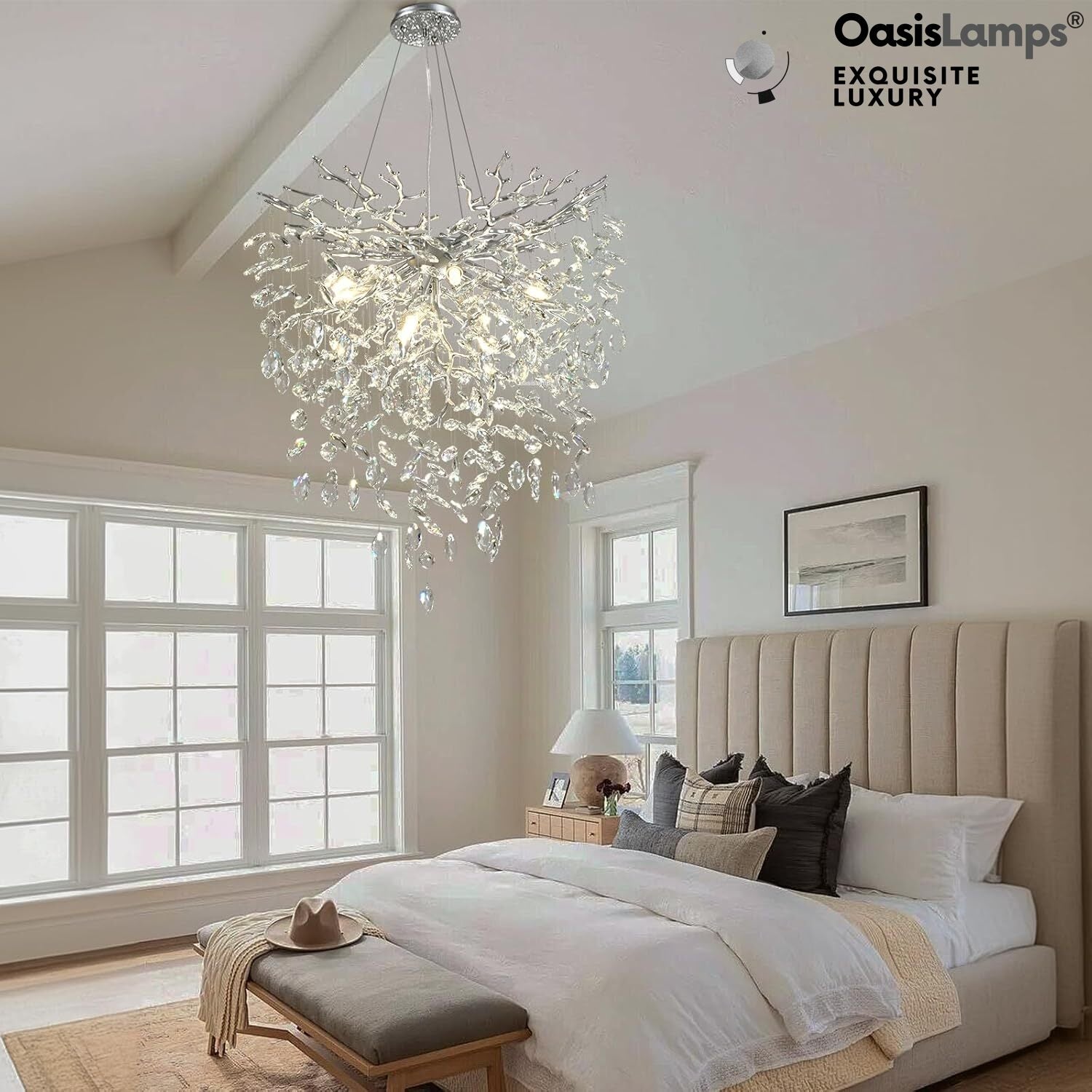 Frostleaf Grand Cascade Branches Chandelier 21'' 24" 32" 40"D#finish_silver,size_24"