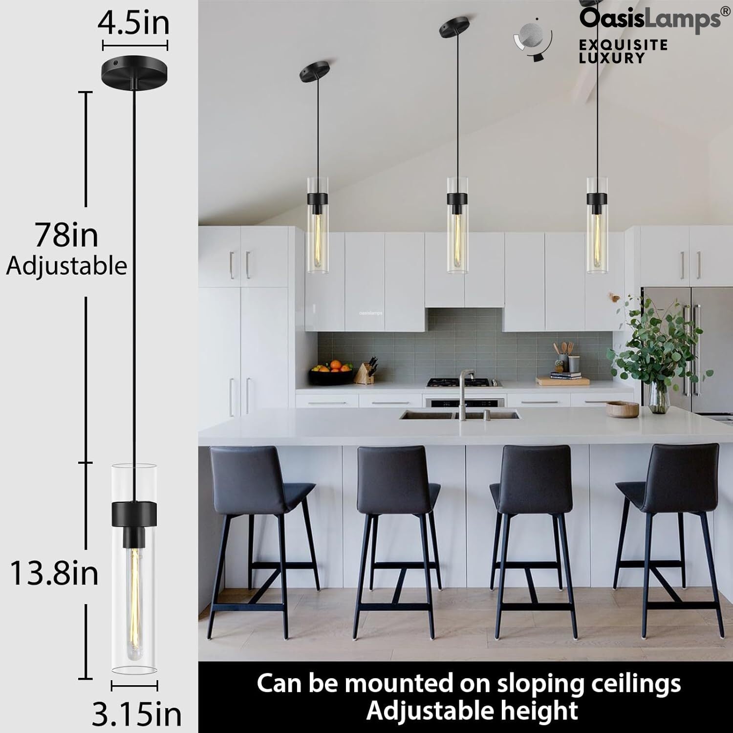 Cylora Glass Tube Pendant#Color_Black