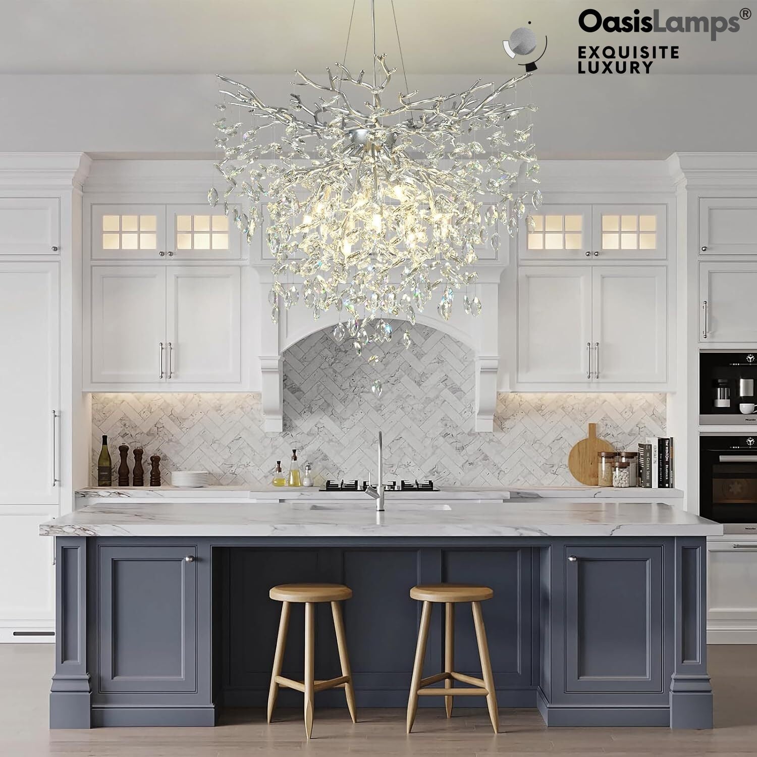 Frostleaf Grand Cascade Branches Chandelier 21'' 24" 32" 40"D#finish_silver,size_32"