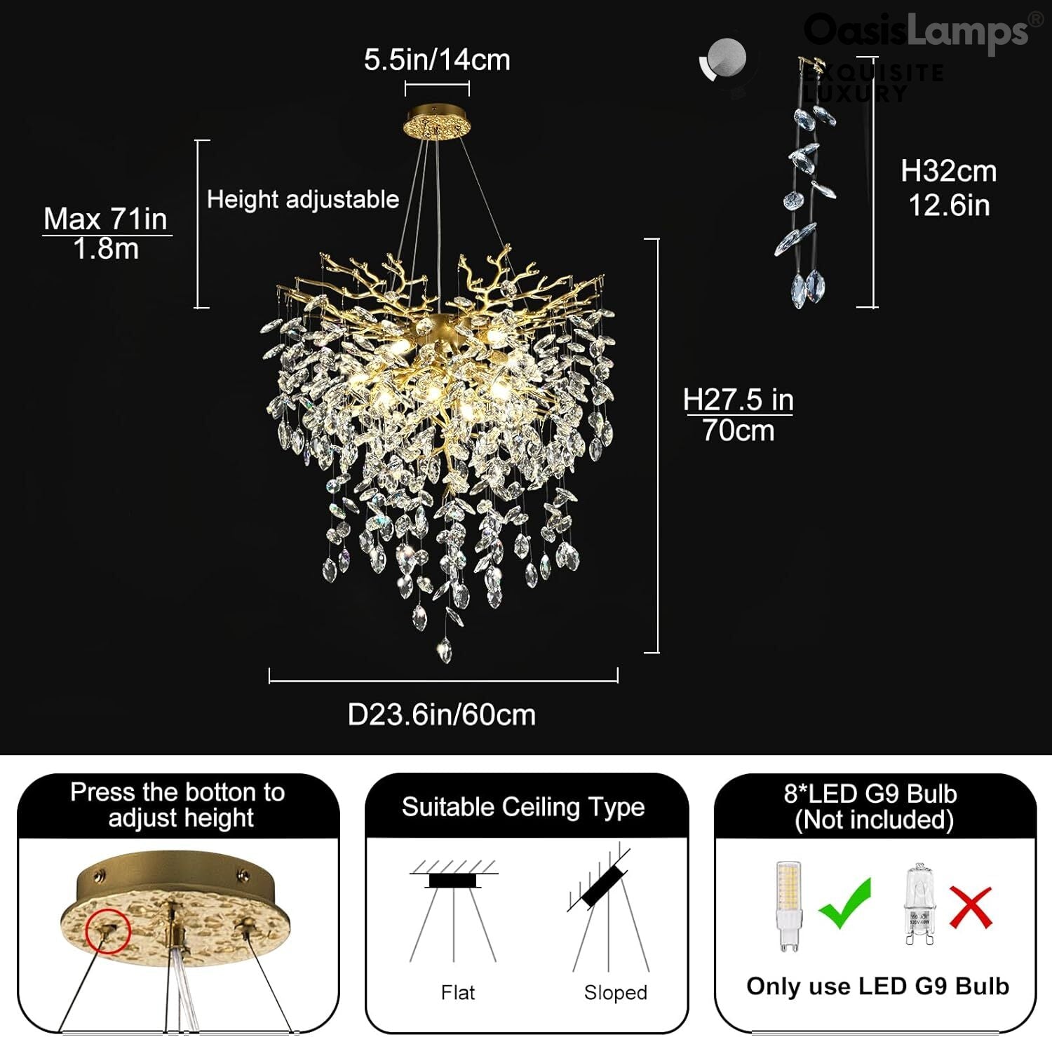 Frostleaf Grand Cascade Branches Chandelier 21'' 24" 32" 40"D#finish_brass,size_24"