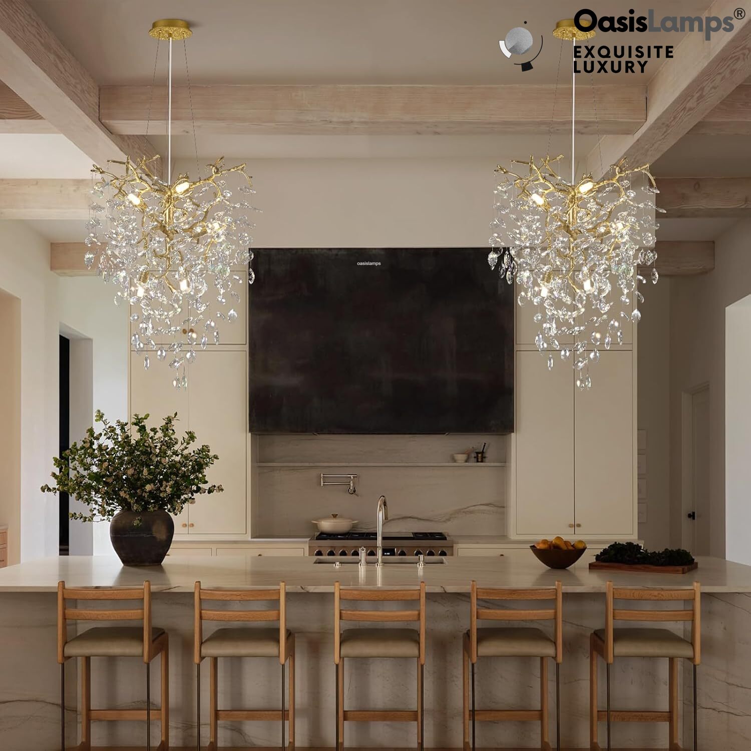 Frostleaf Grand Cascade Branches Chandelier 21'' 24" 32" 40"D#finish_brass,size_21"