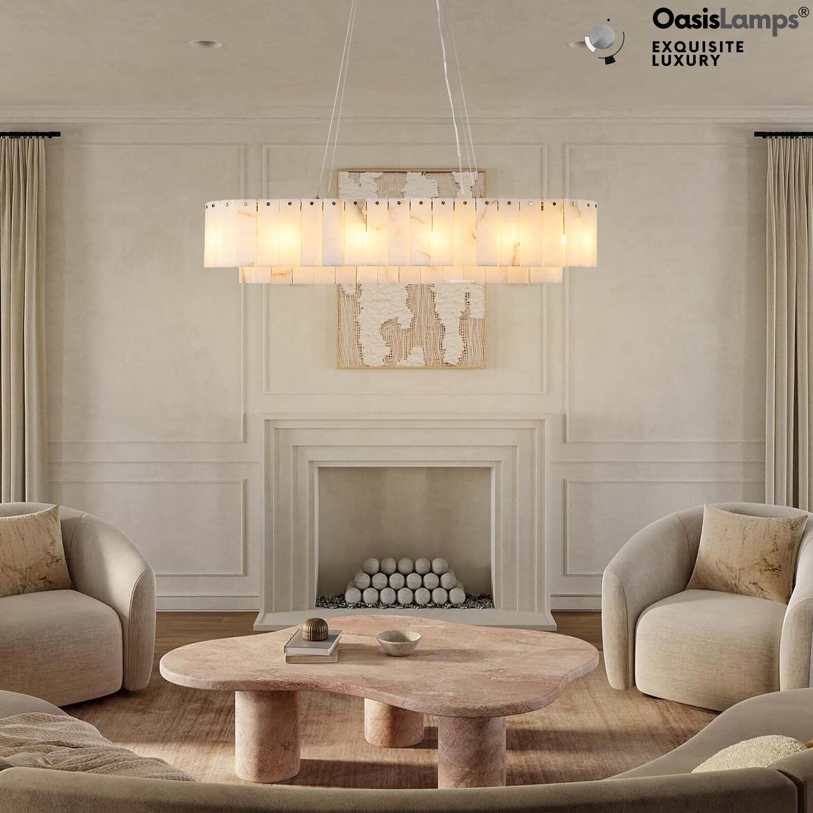 Sawyer Alabaster Rectangle Chandelier 40" 54"L#Color_Brass,size_40"