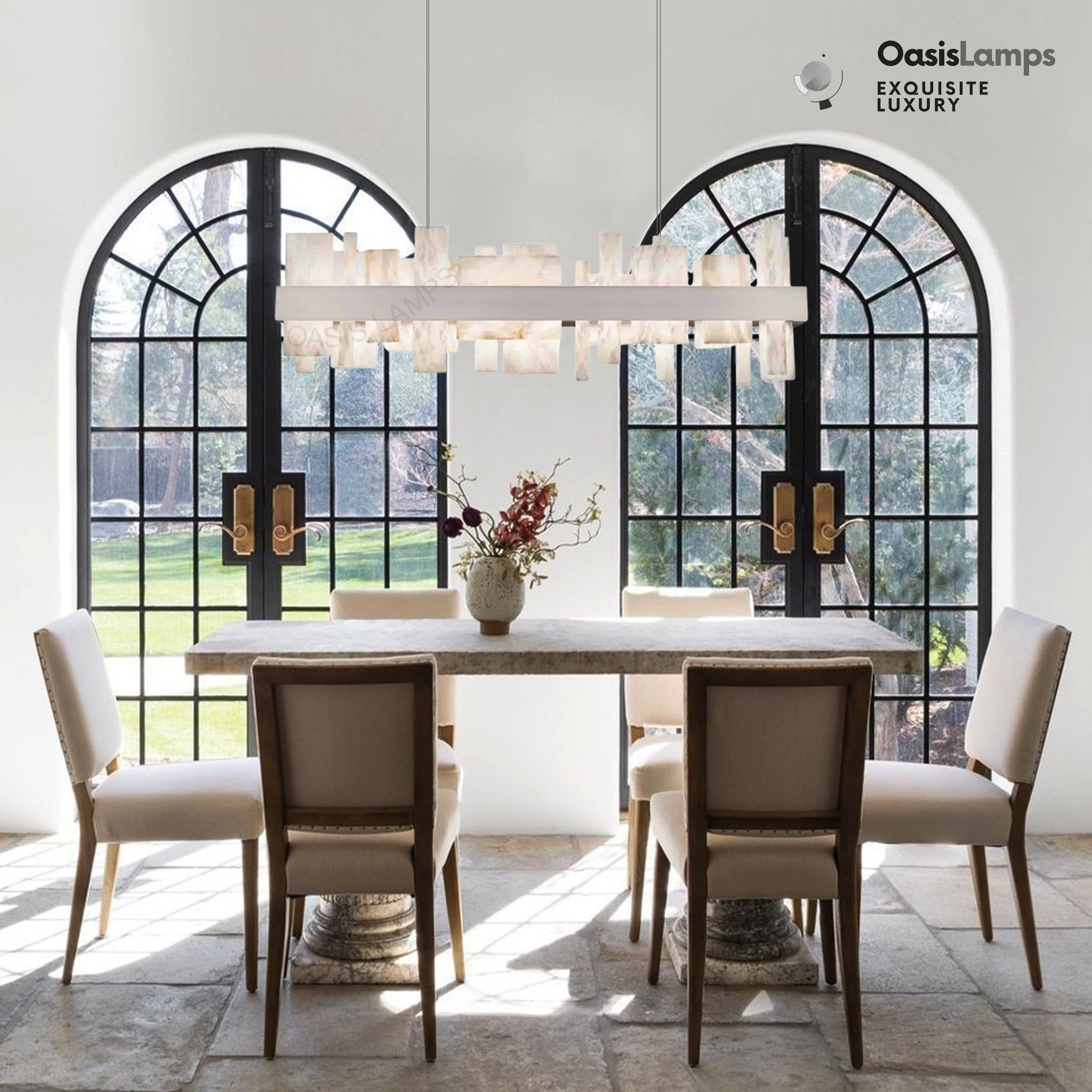 Swang Acropolis 46in LED Linear Alabaster Chandelier#Finish_Nickel