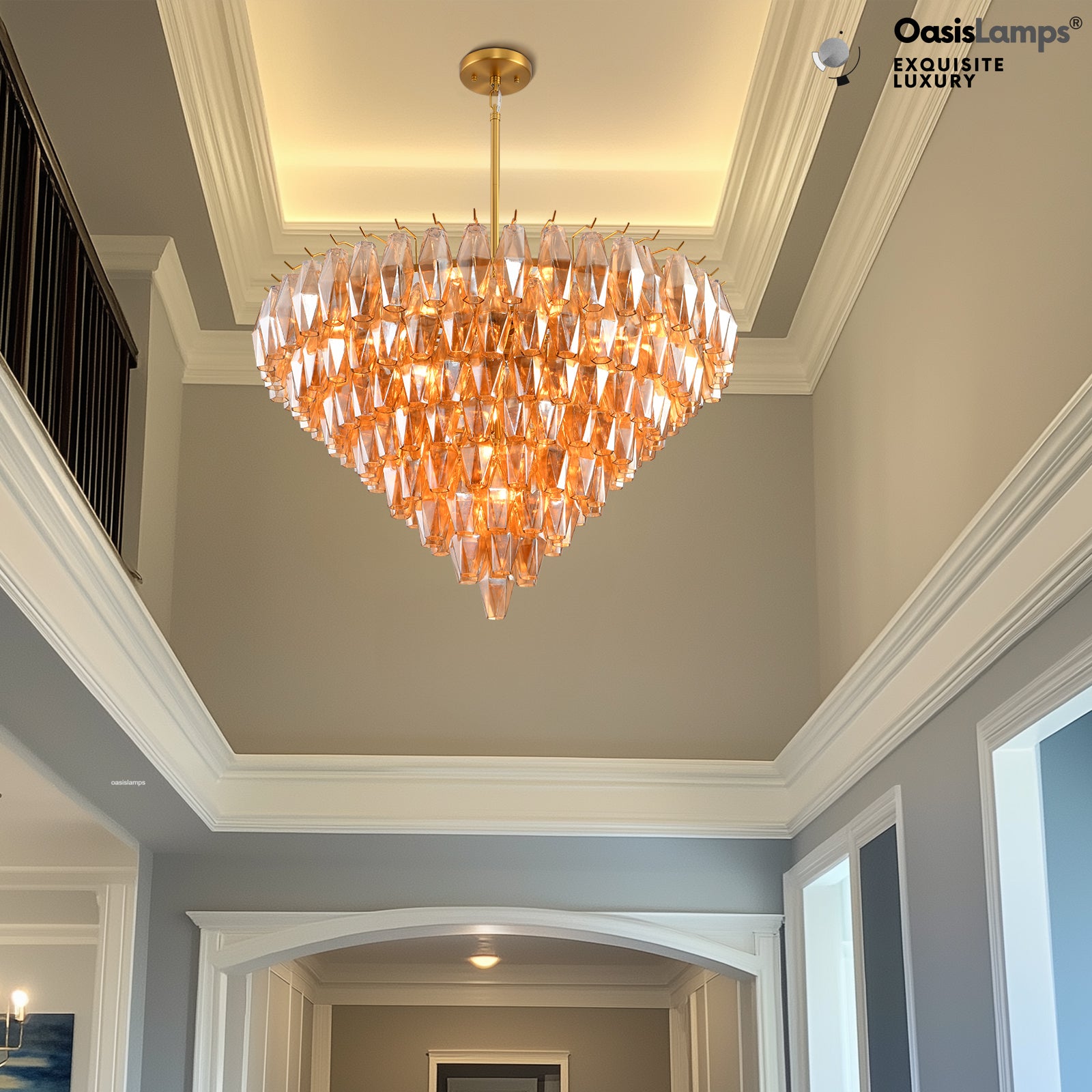 Celestial Drop Crystal Glass Chandelier 36"#color_brass