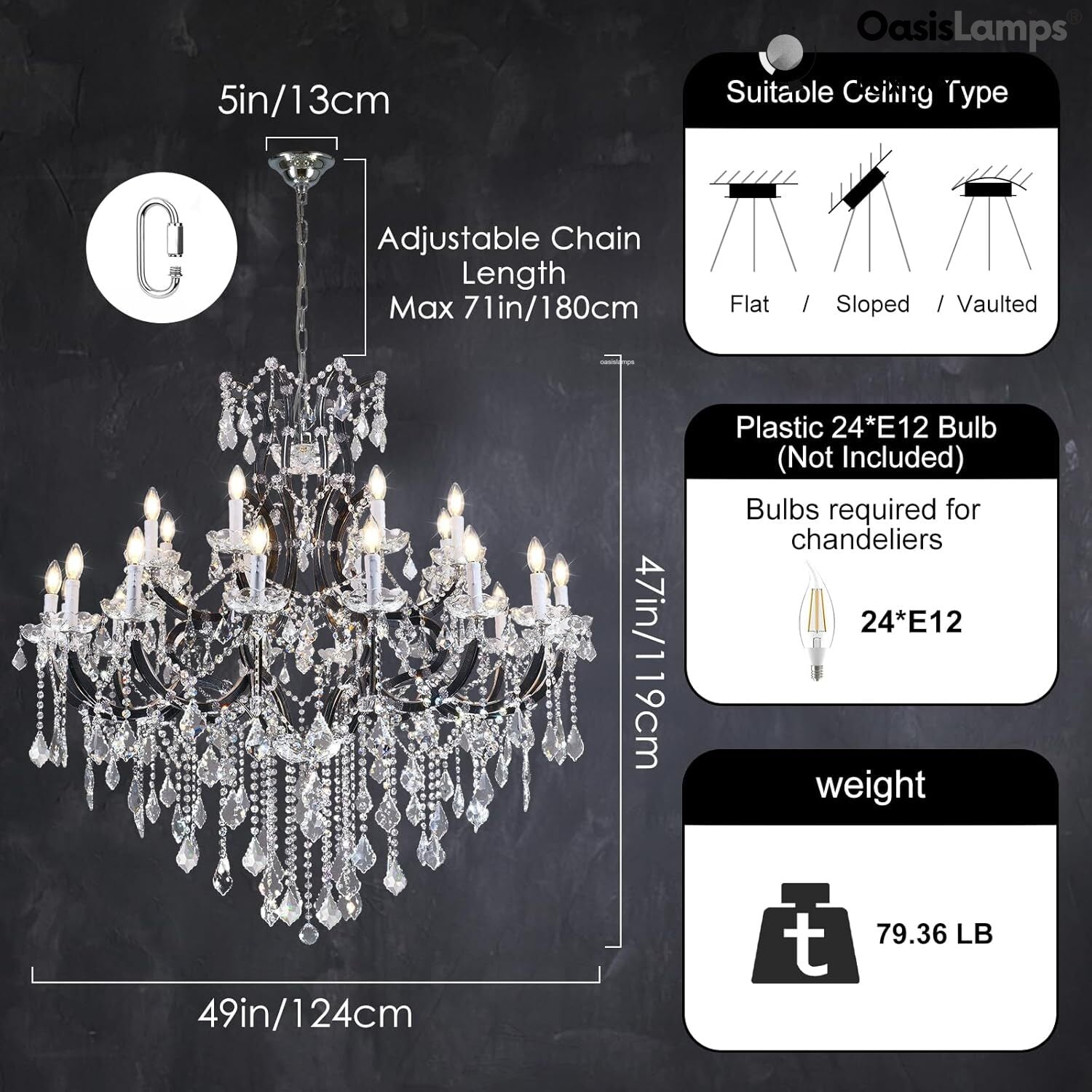 Crystal Candle Classical Chandelier 18" 40" 48"D#Size_48"