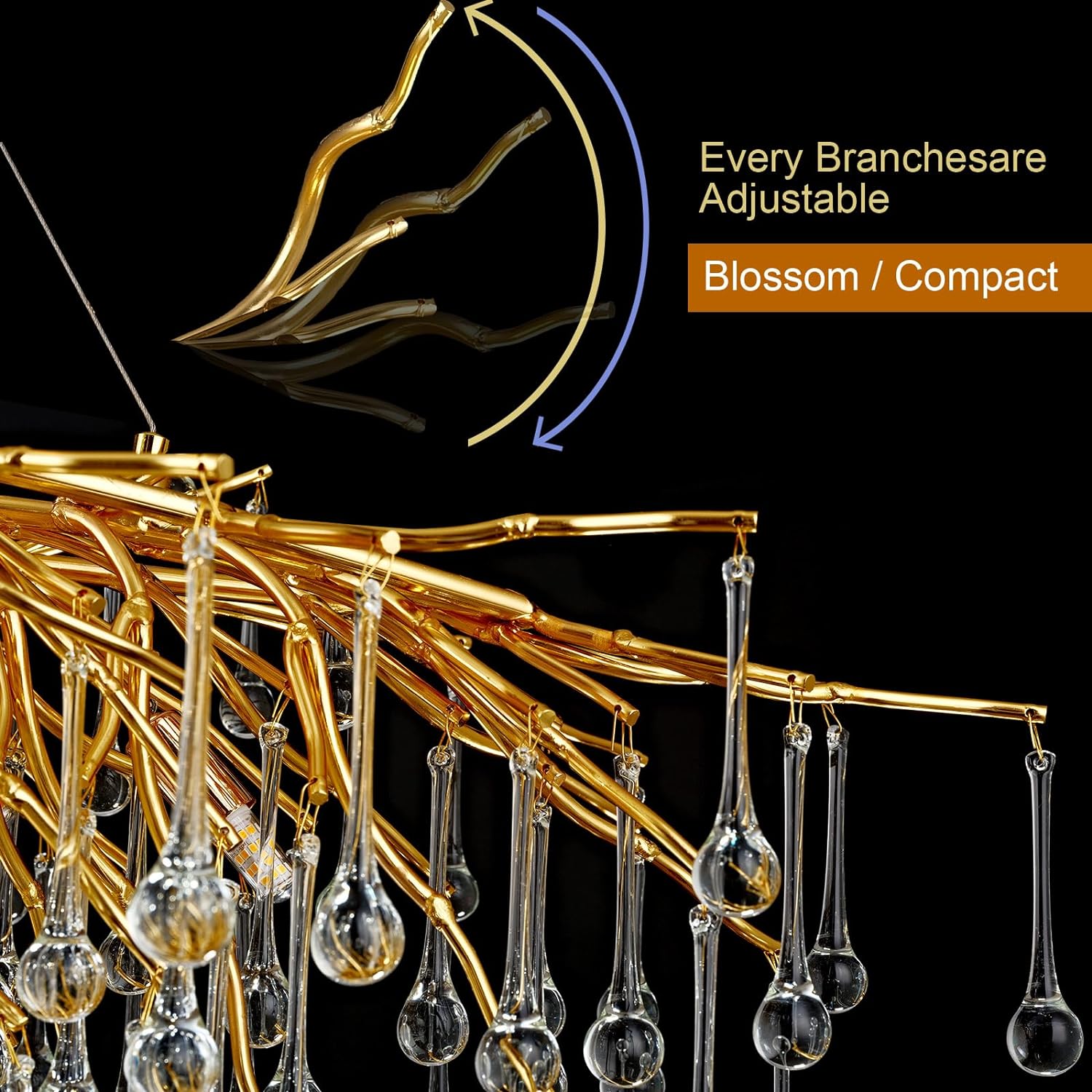 Teardrop Tree Branch Chandelier 23" 47"