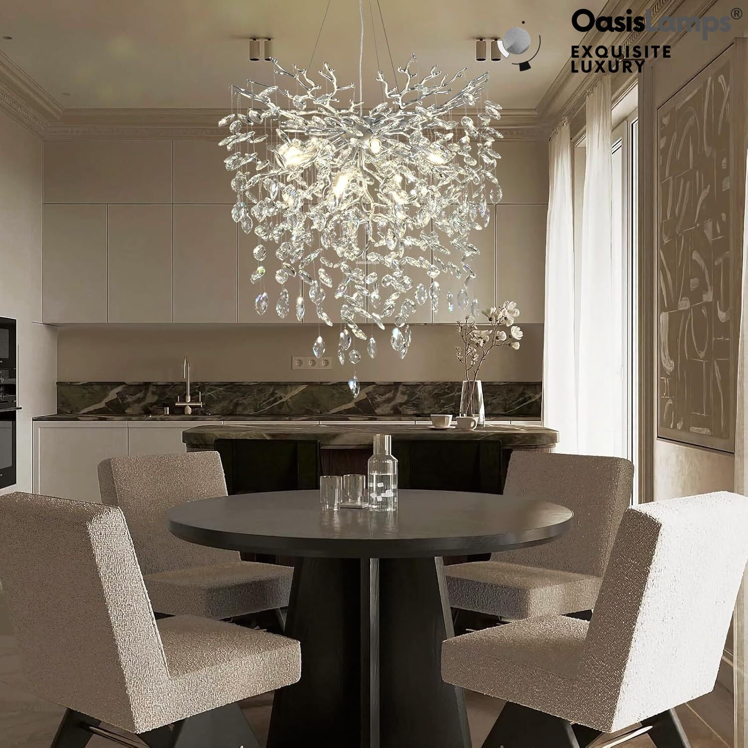 Frostleaf Grand Cascade Branches Chandelier 21'' 24" 32" 40"D#finish_silver,size_24"